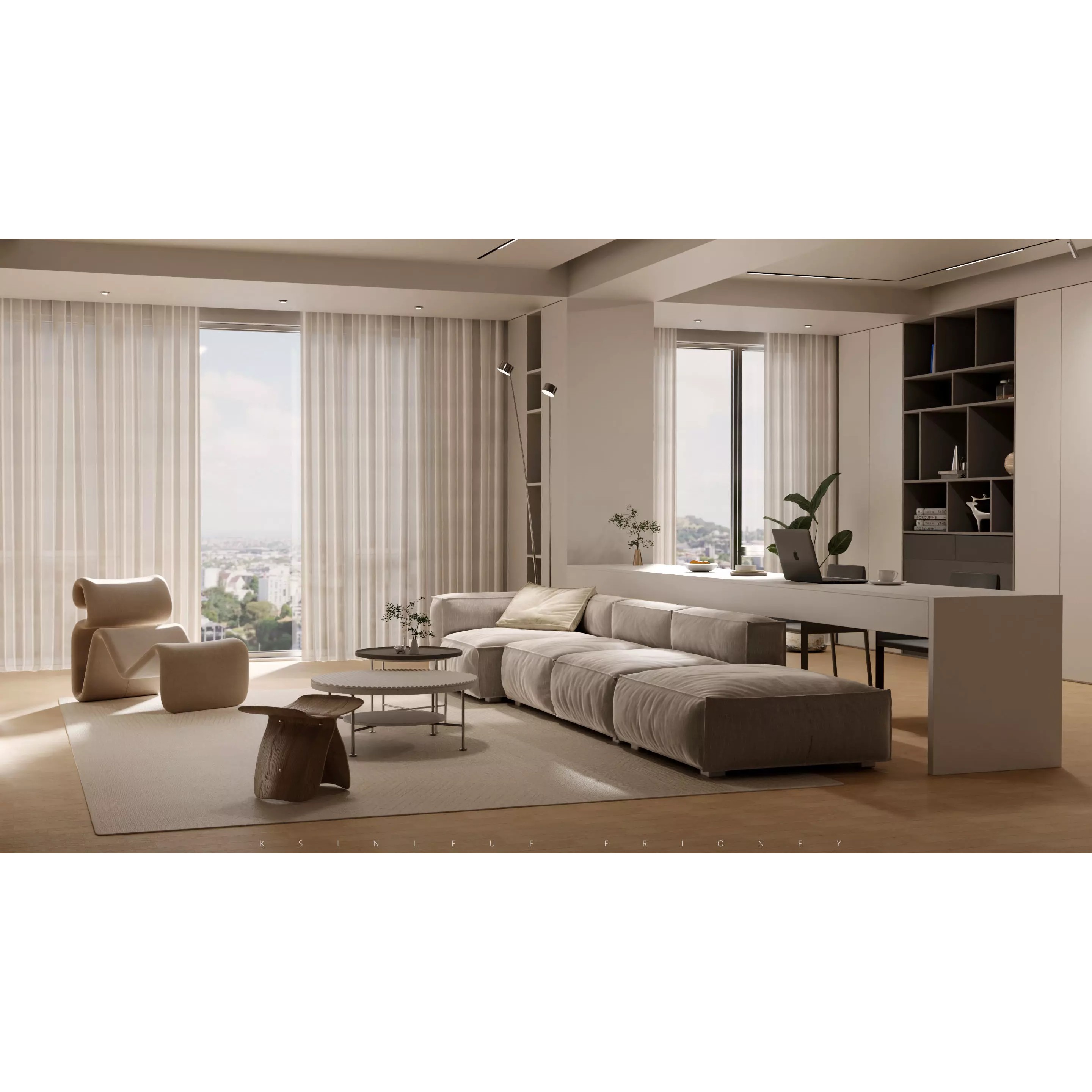 Log Style Living Room - Game-Ready 3D Model - View 2