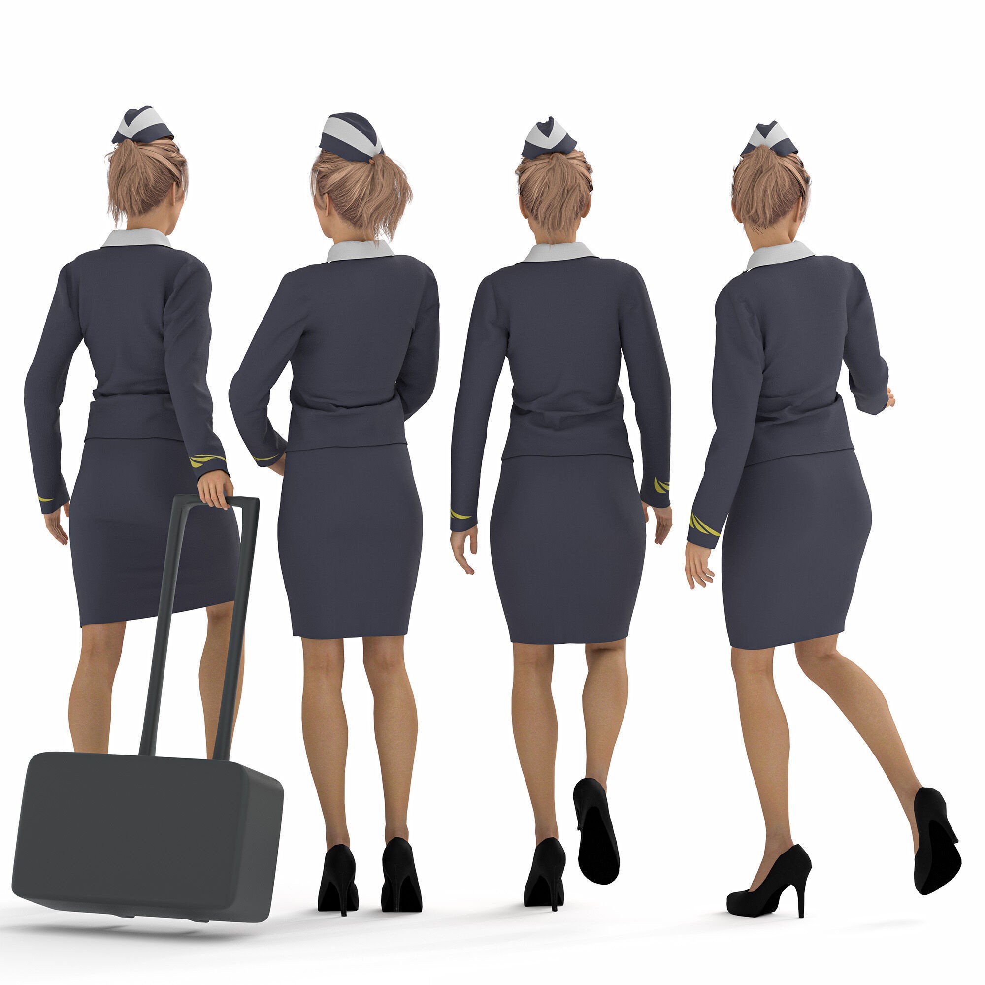 Stewardess - Low-Poly Game-Ready 3D Model - View 3