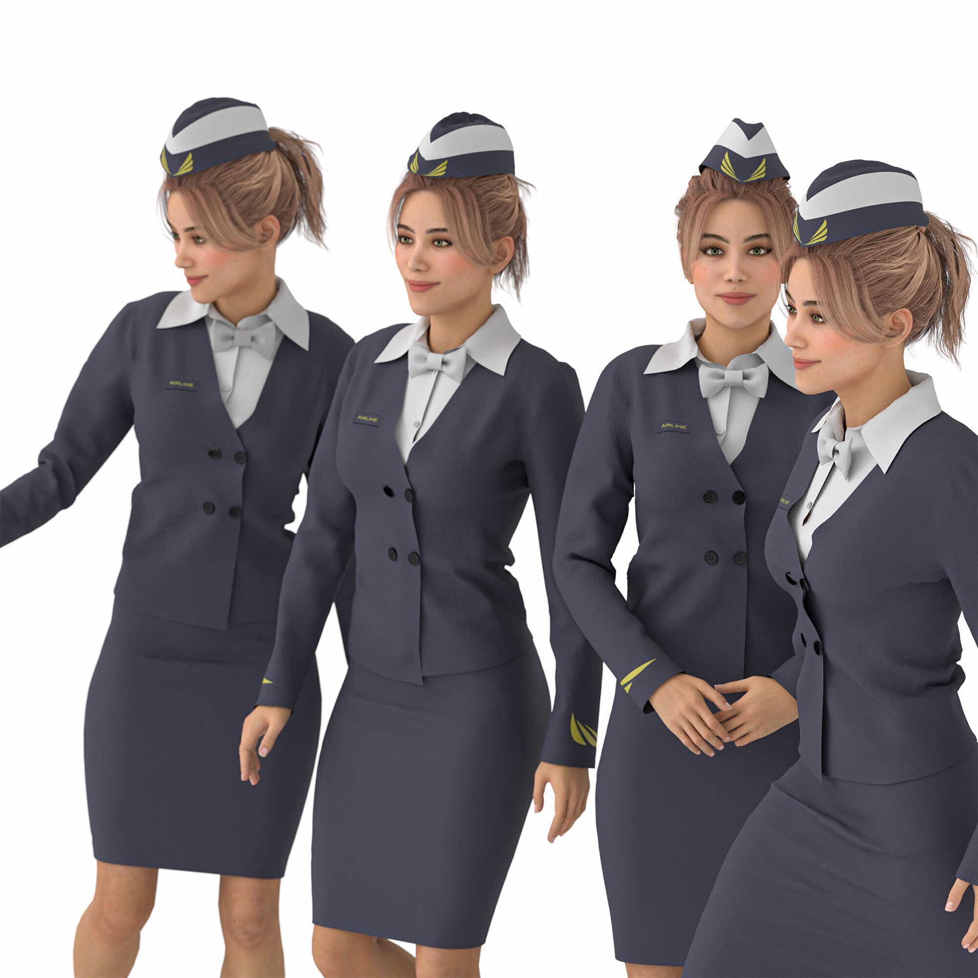 Stewardess - Low-Poly Game-Ready 3D Model - View 4