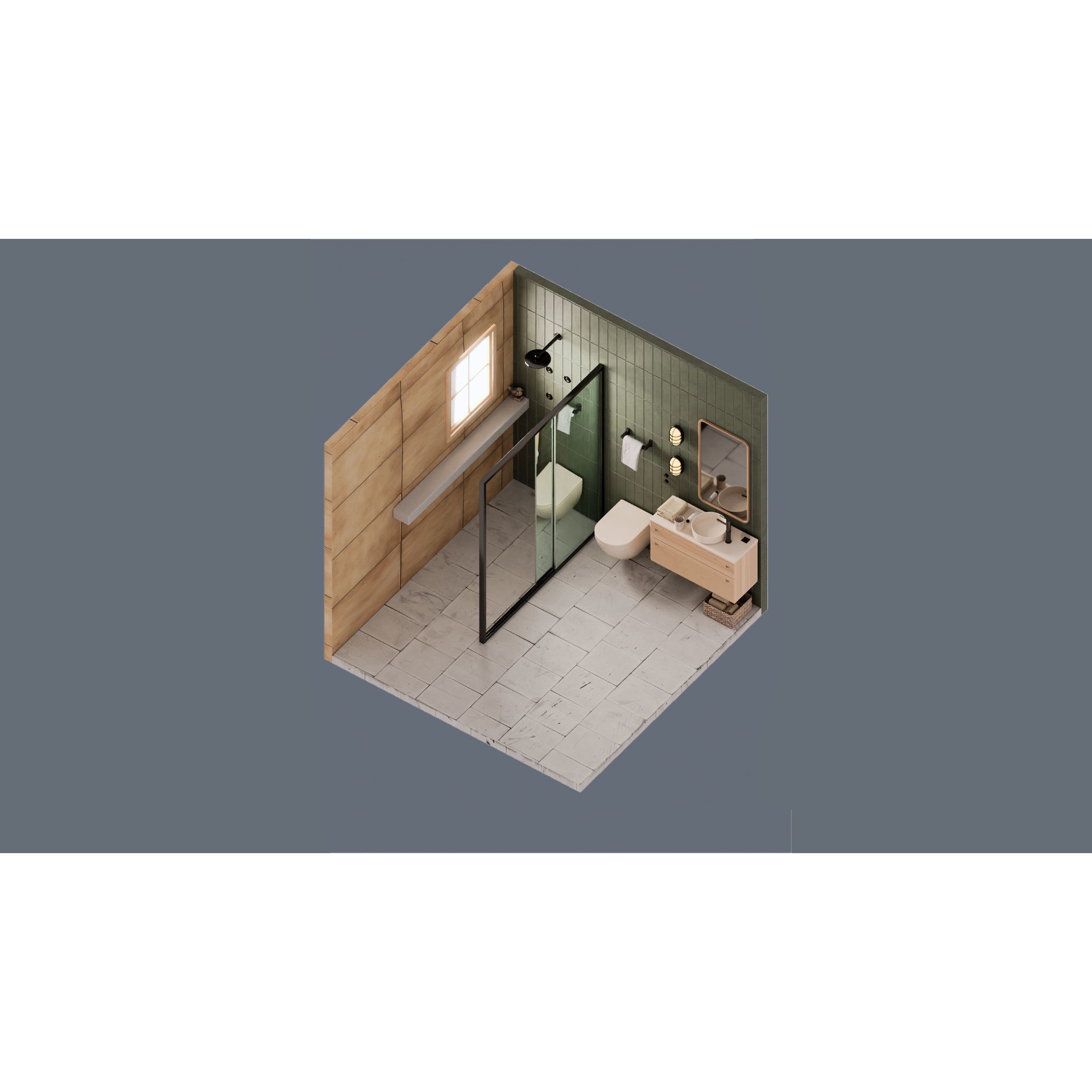 Green Bathroom - Game-Ready 3D Model - View 7