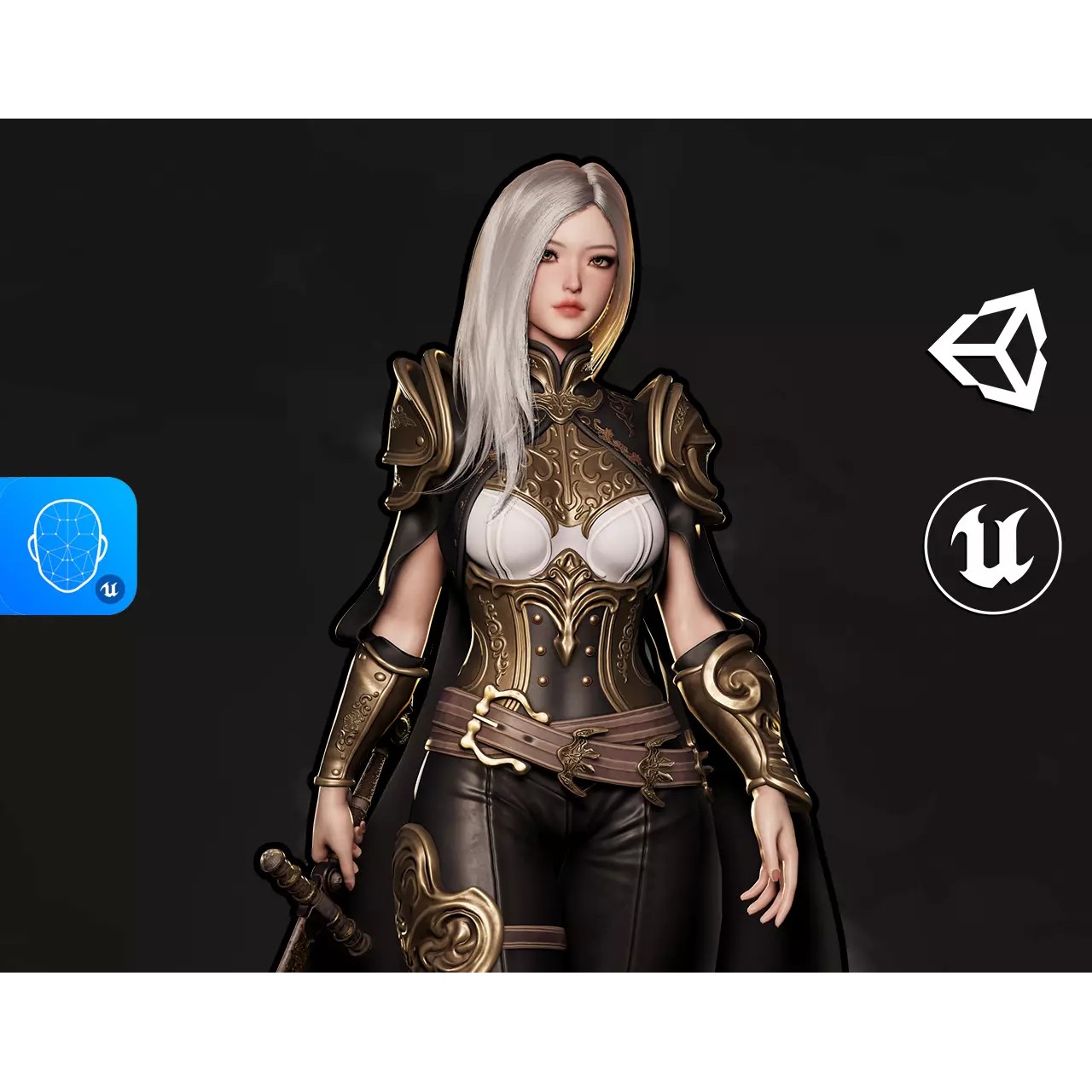 Dark Knight Girl Calista - Low-Poly Game-Ready 3D Model - View 2