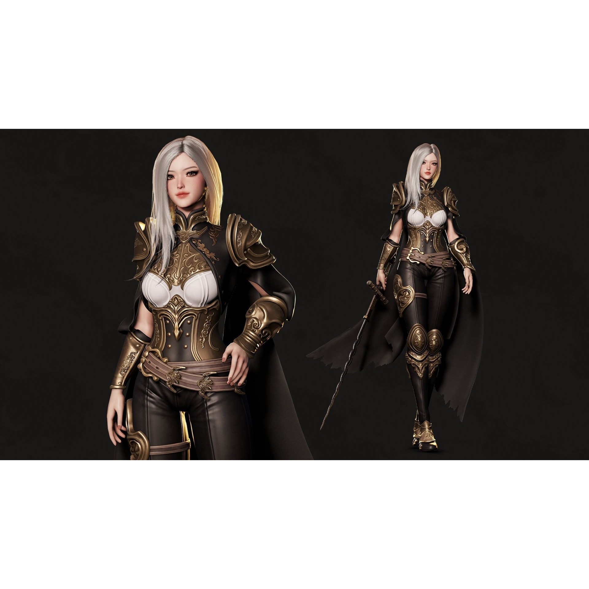 Dark Knight Girl Calista - Low-Poly Game-Ready 3D Model - View 3