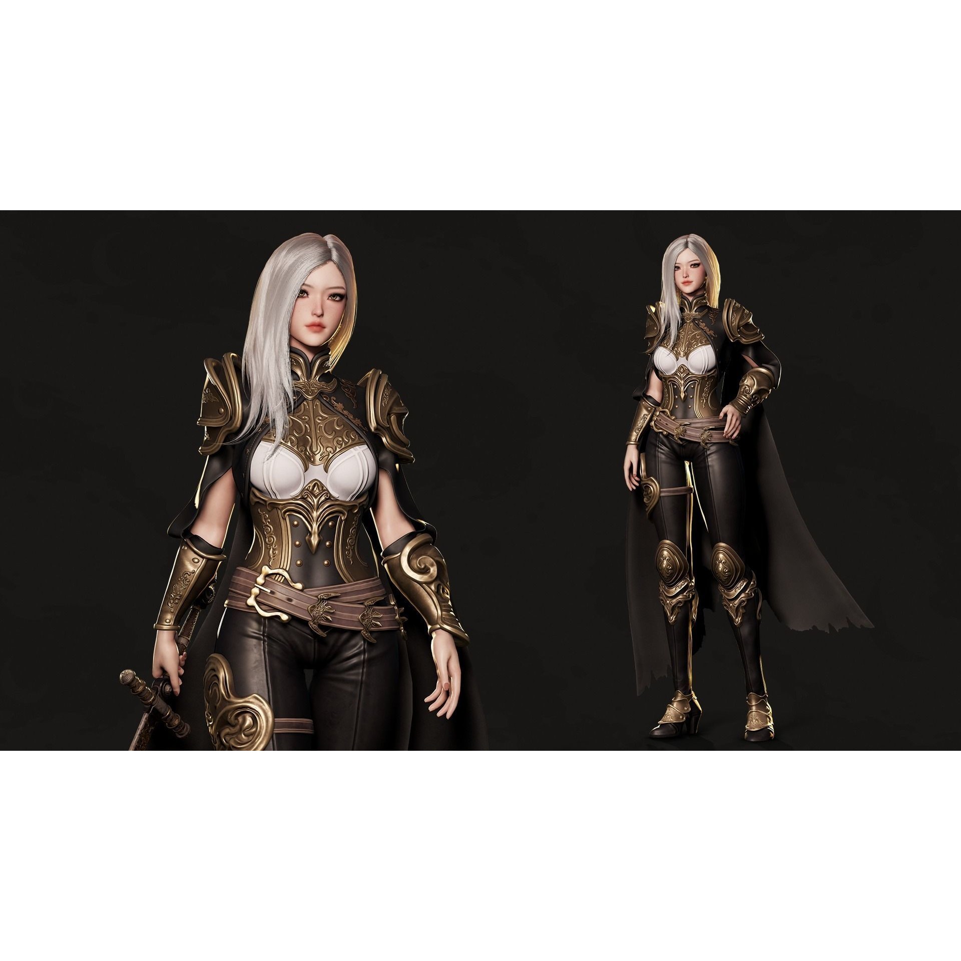 Dark Knight Girl Calista - Low-Poly Game-Ready 3D Model - View 4