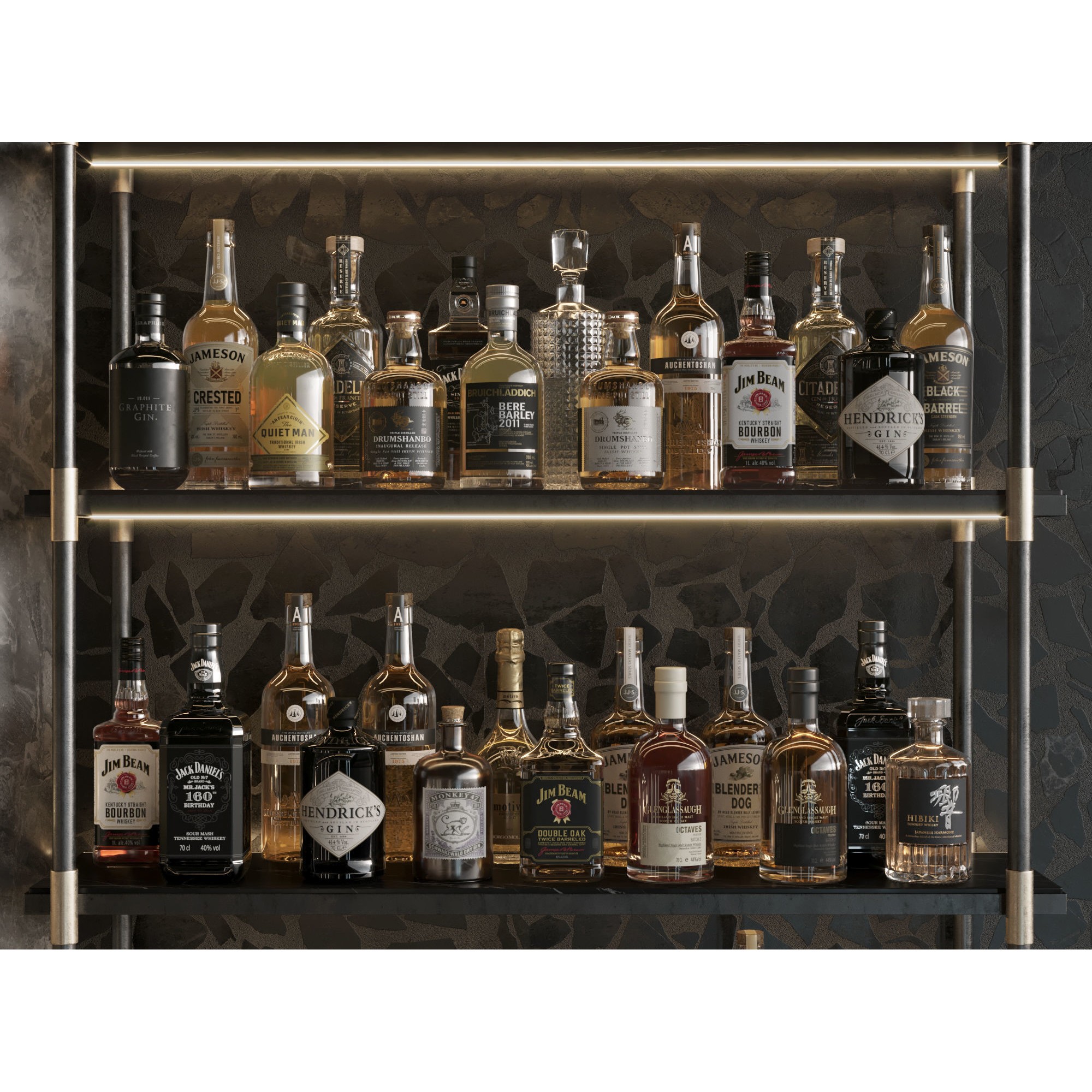 Bar Interior Counter with Alcohol and Glasses - 3D Model - View 10