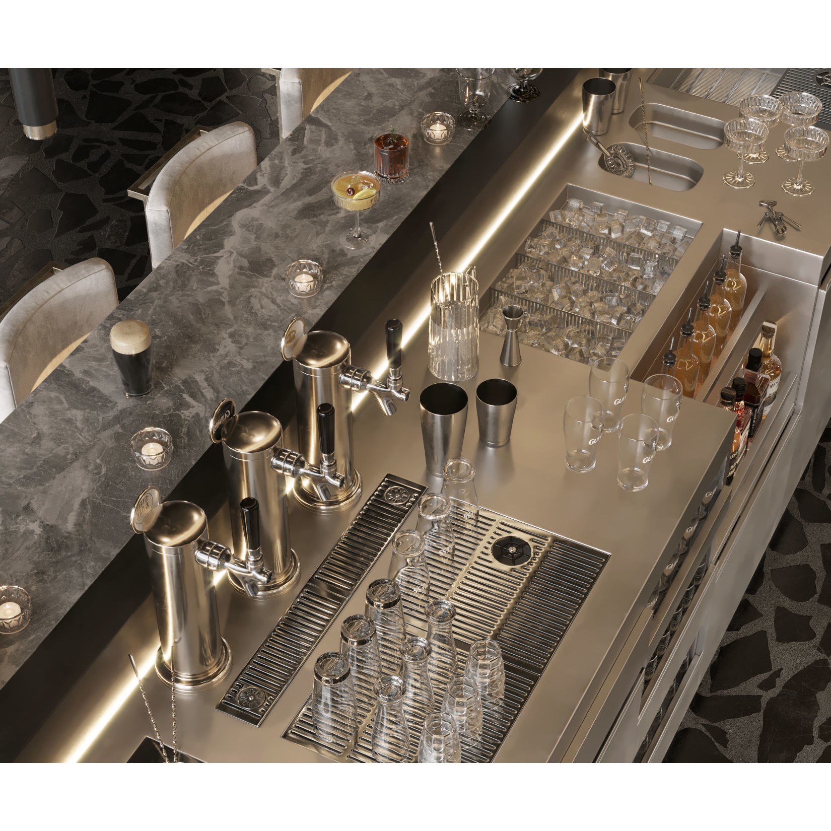 Bar Interior Counter with Alcohol and Glasses - 3D Model - View 12
