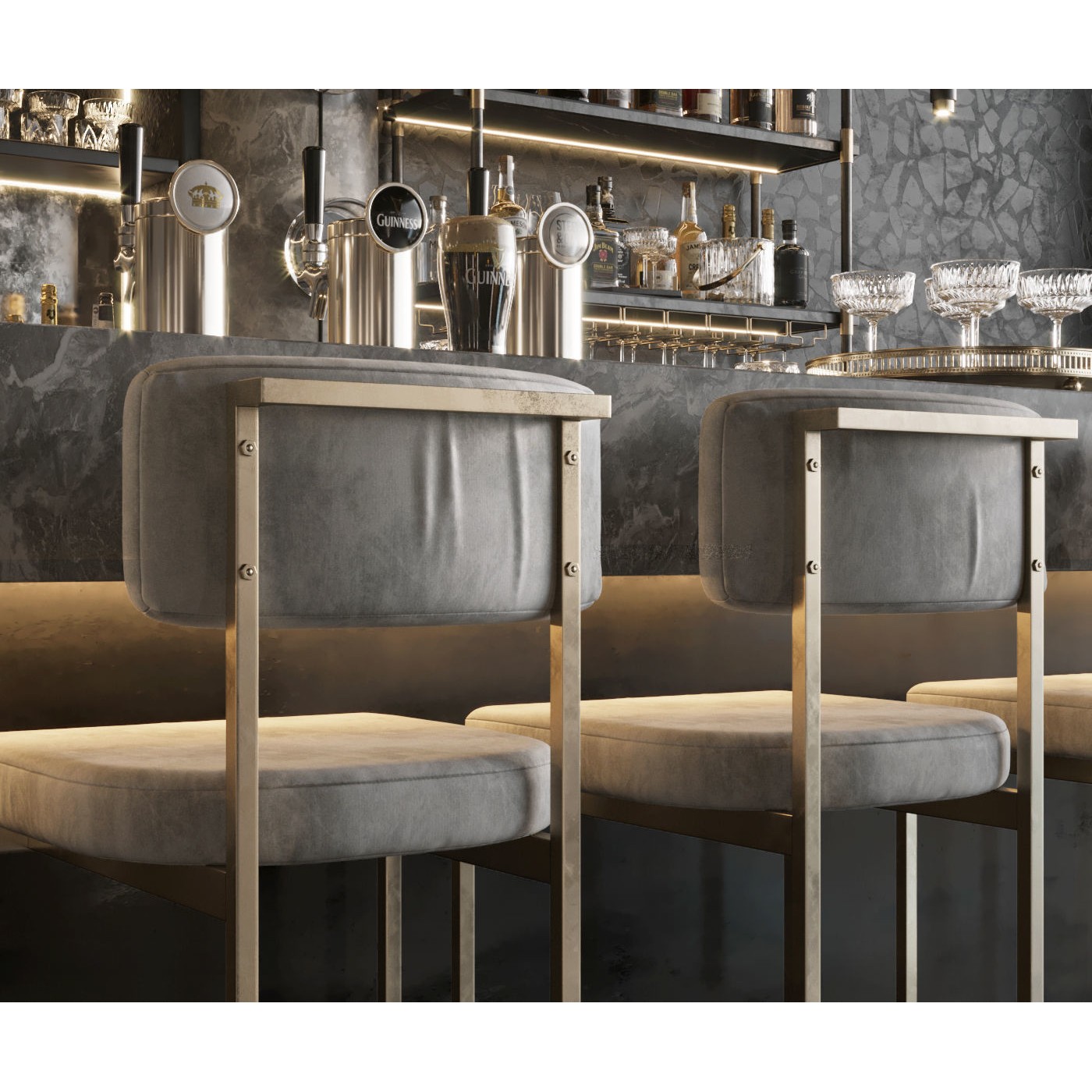 Bar Interior Counter with Alcohol and Glasses - 3D Model - View 16