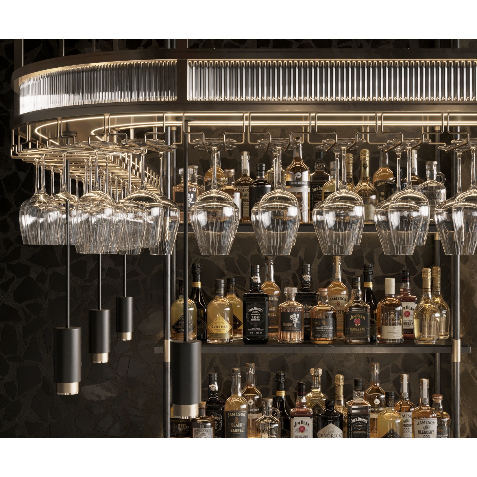 Bar Interior Counter with Alcohol and Glasses - 3D Model - View 18