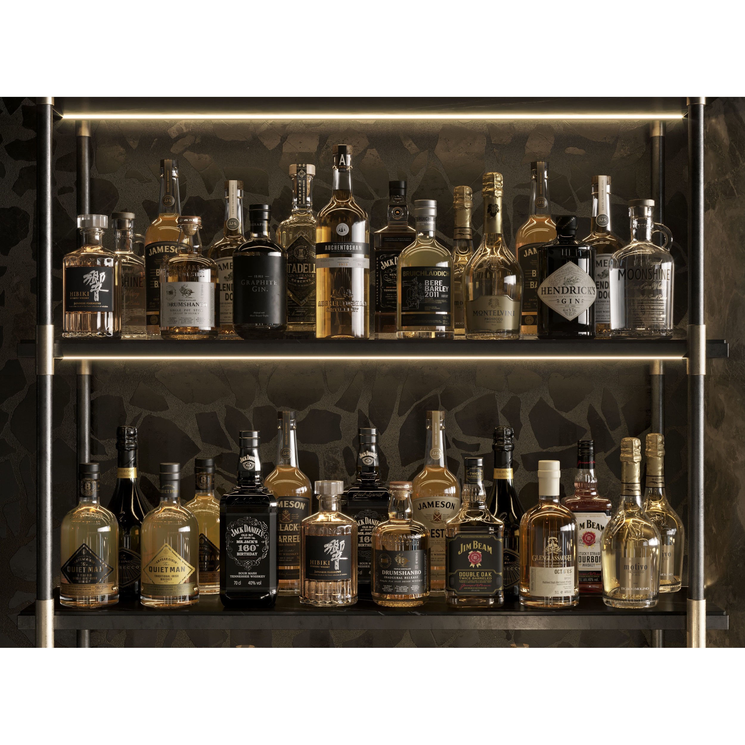 Bar Interior Counter with Alcohol and Glasses - 3D Model - View 7