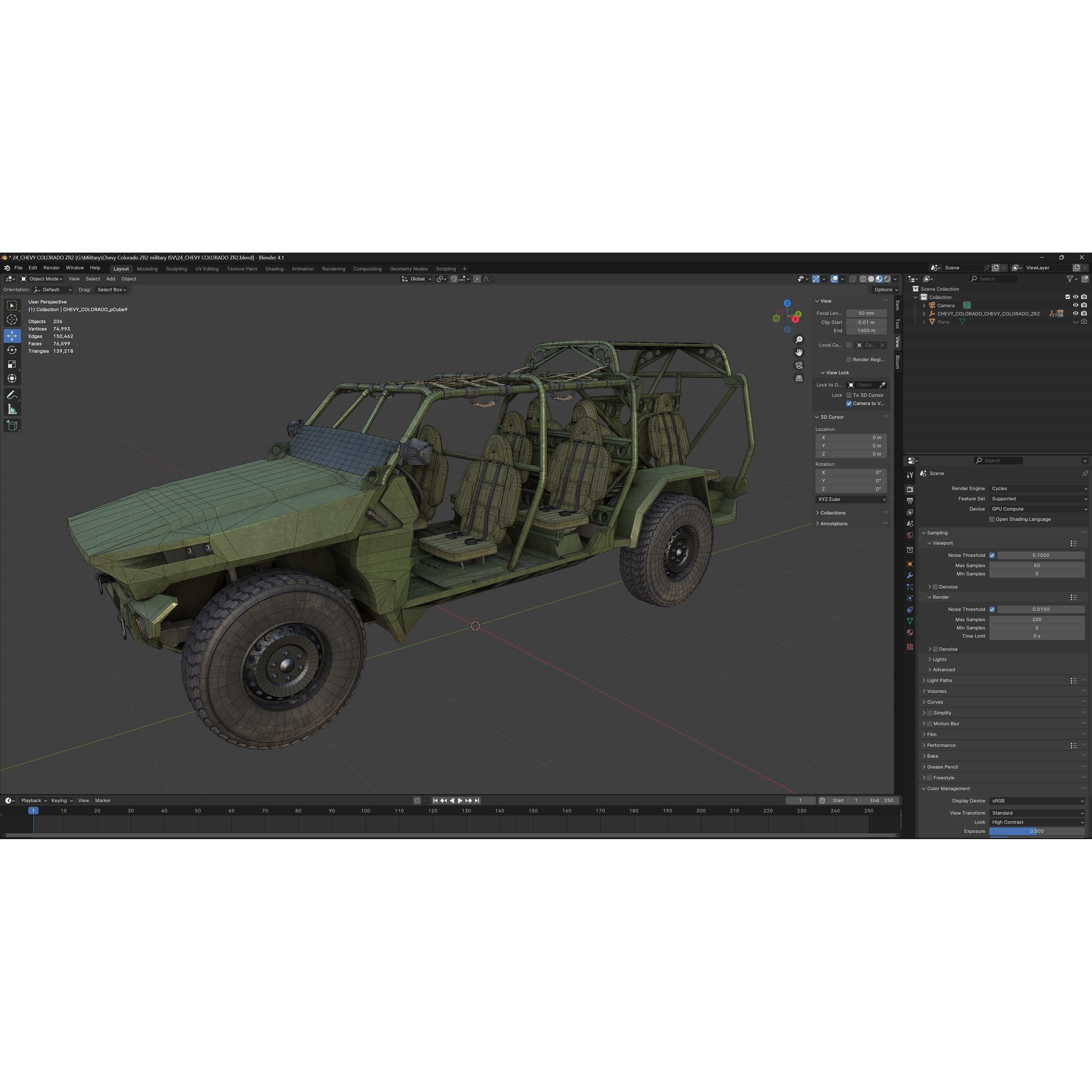 Chevy Colorado ZR2 Military ISV - Low-Poly Game-Ready 3D Model