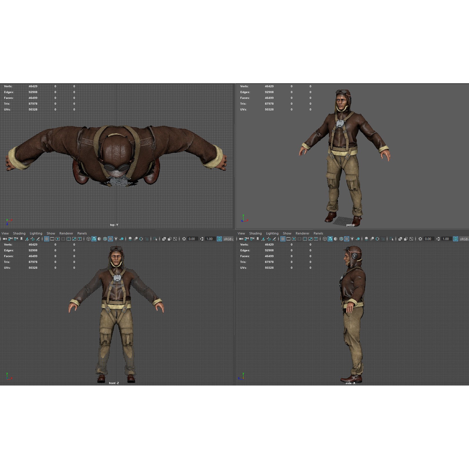 World War II Pilot - Low-Poly Game-Ready 3D Model - View 11