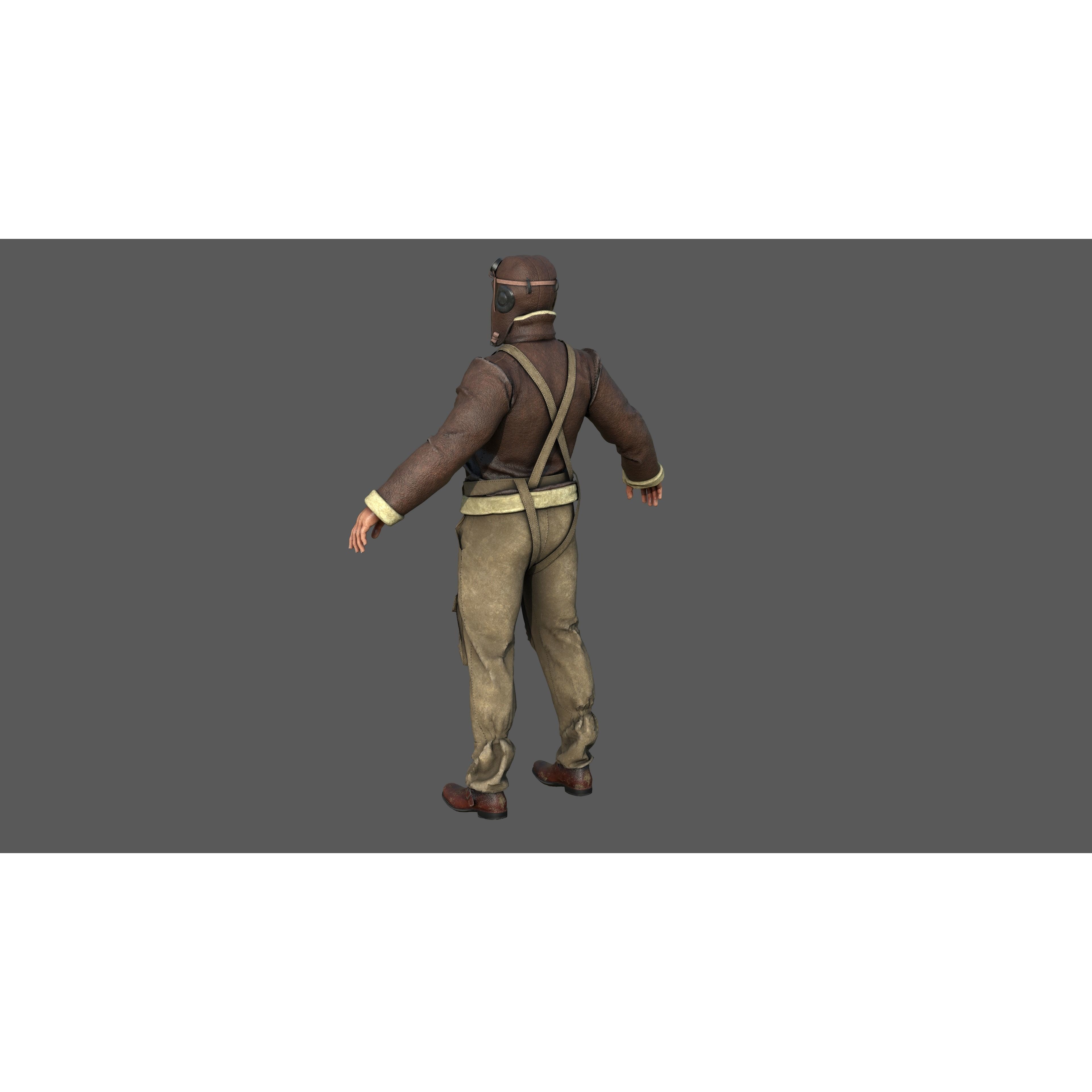 World War II Pilot - Low-Poly Game-Ready 3D Model - View 16