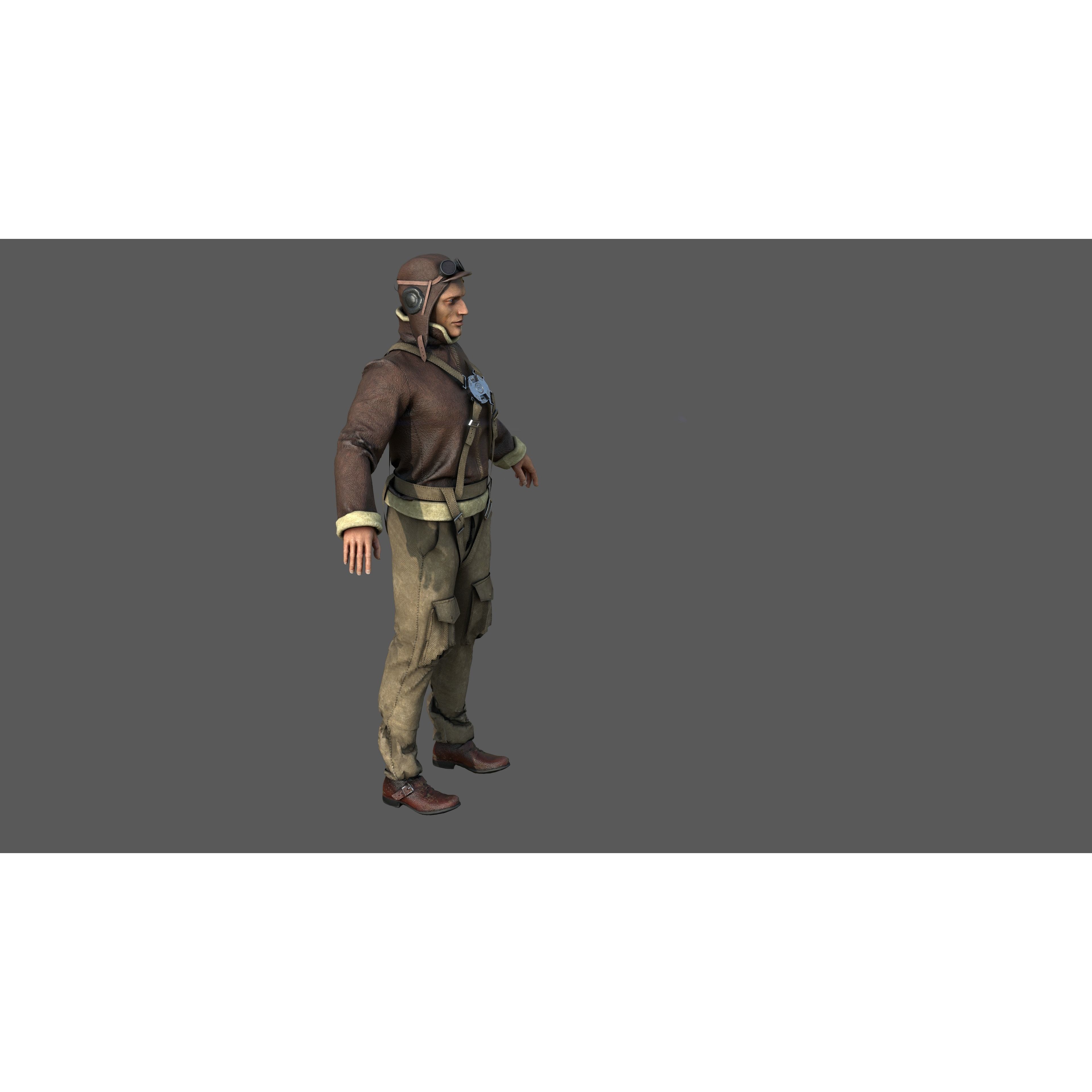 World War II Pilot - Low-Poly Game-Ready 3D Model - View 17