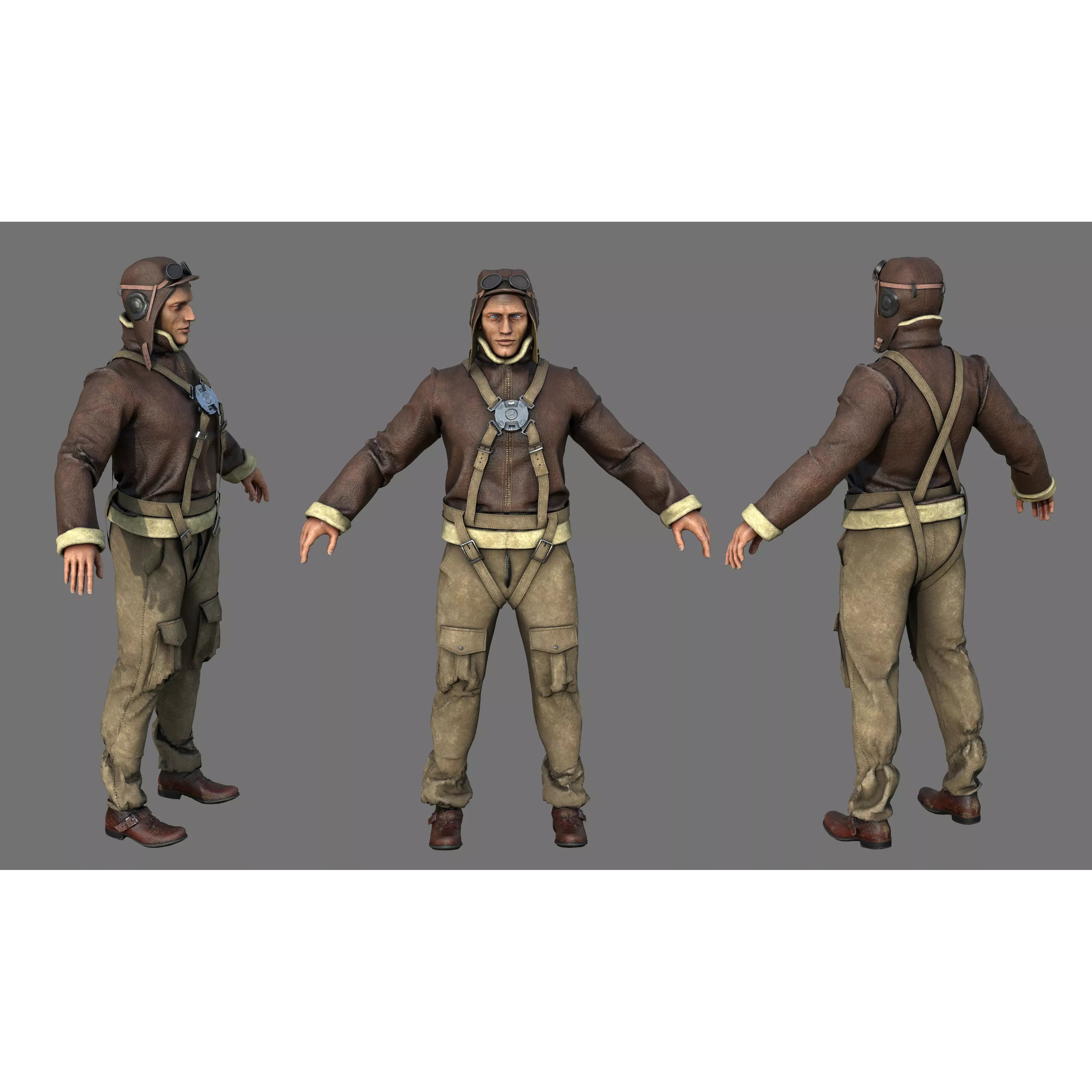 World War II Pilot - Low-Poly Game-Ready 3D Model - View 2