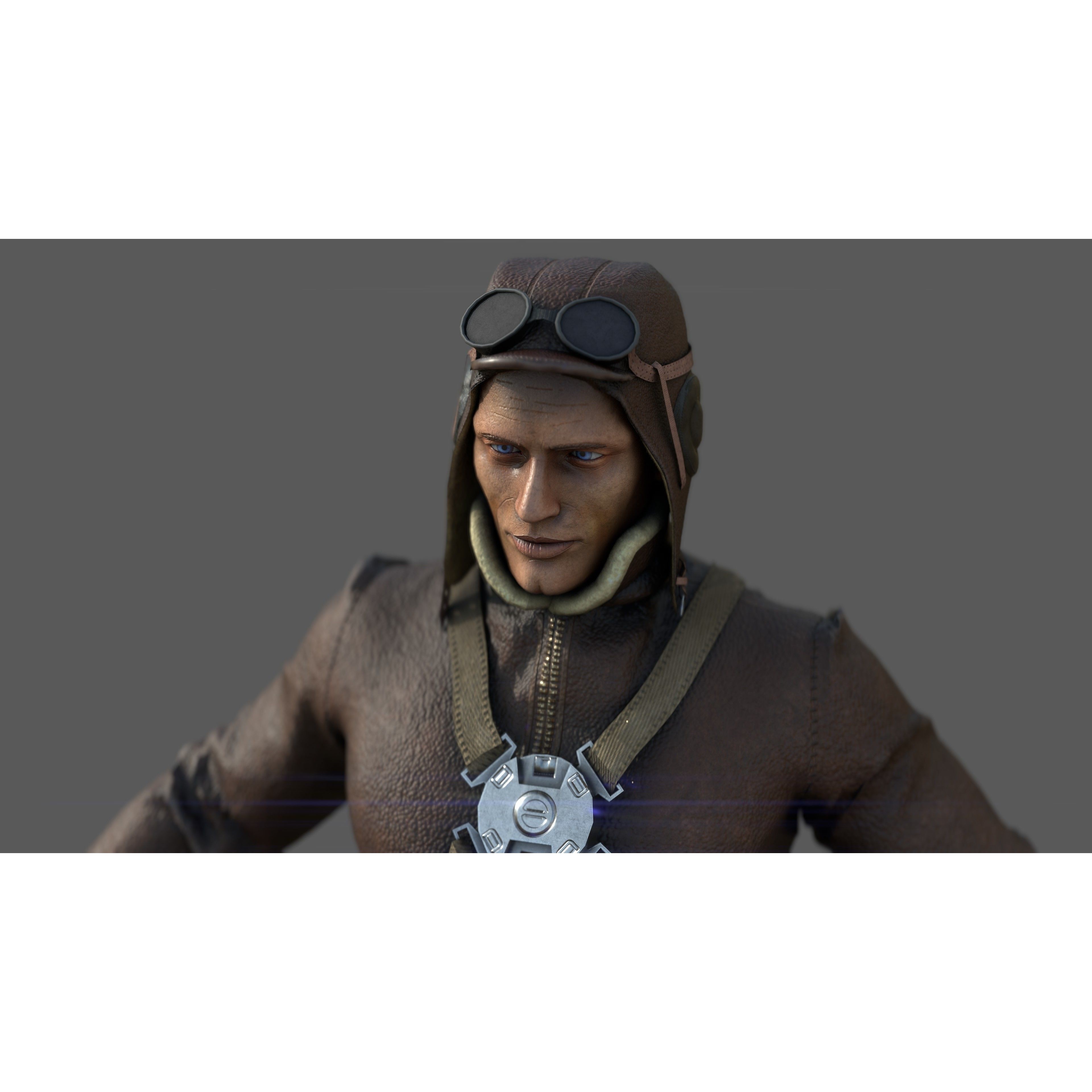 World War II Pilot - Low-Poly Game-Ready 3D Model - View 3