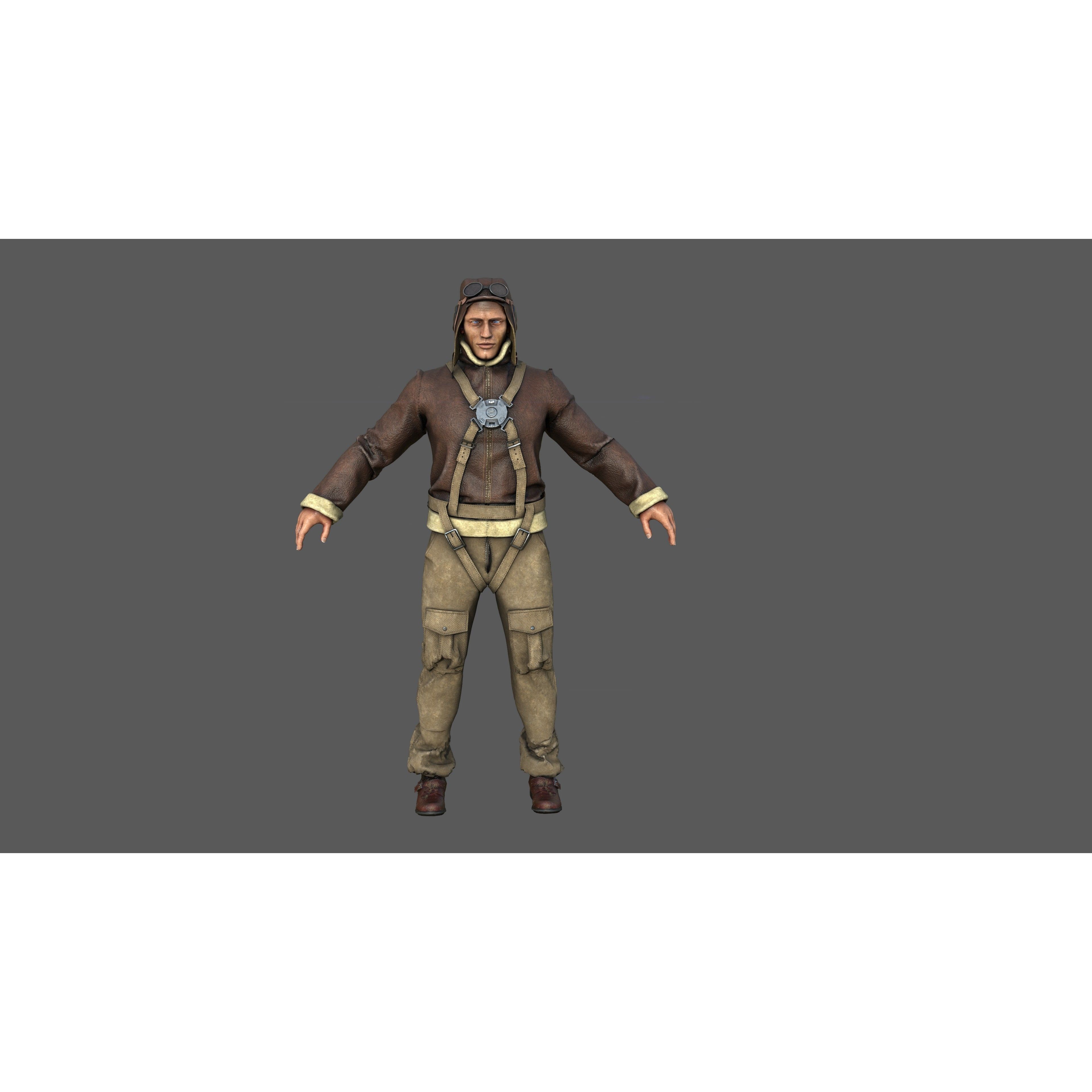World War II Pilot - Low-Poly Game-Ready 3D Model - View 6