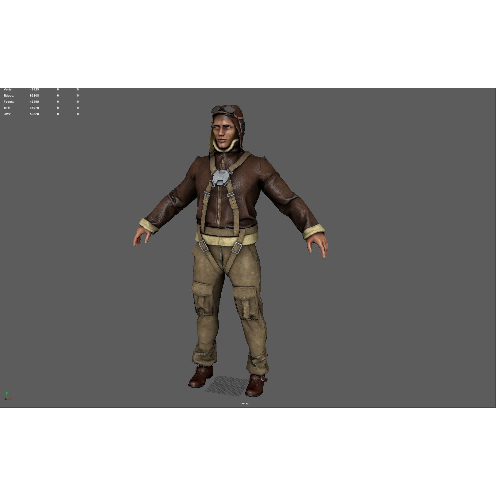 World War II Pilot - Low-Poly Game-Ready 3D Model - View 8