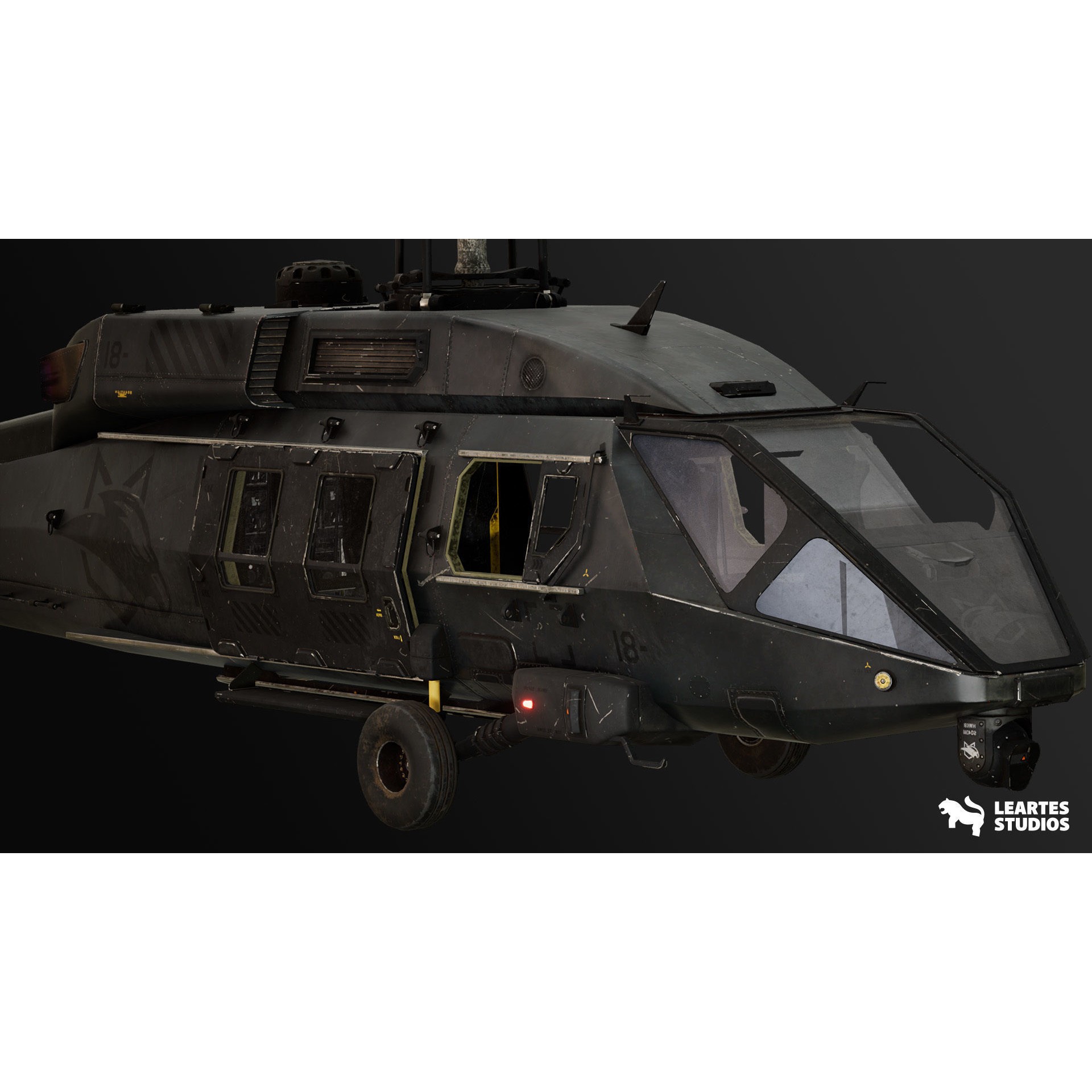 Military Helicopter - Low-Poly Game-Ready 3D Model - View 13