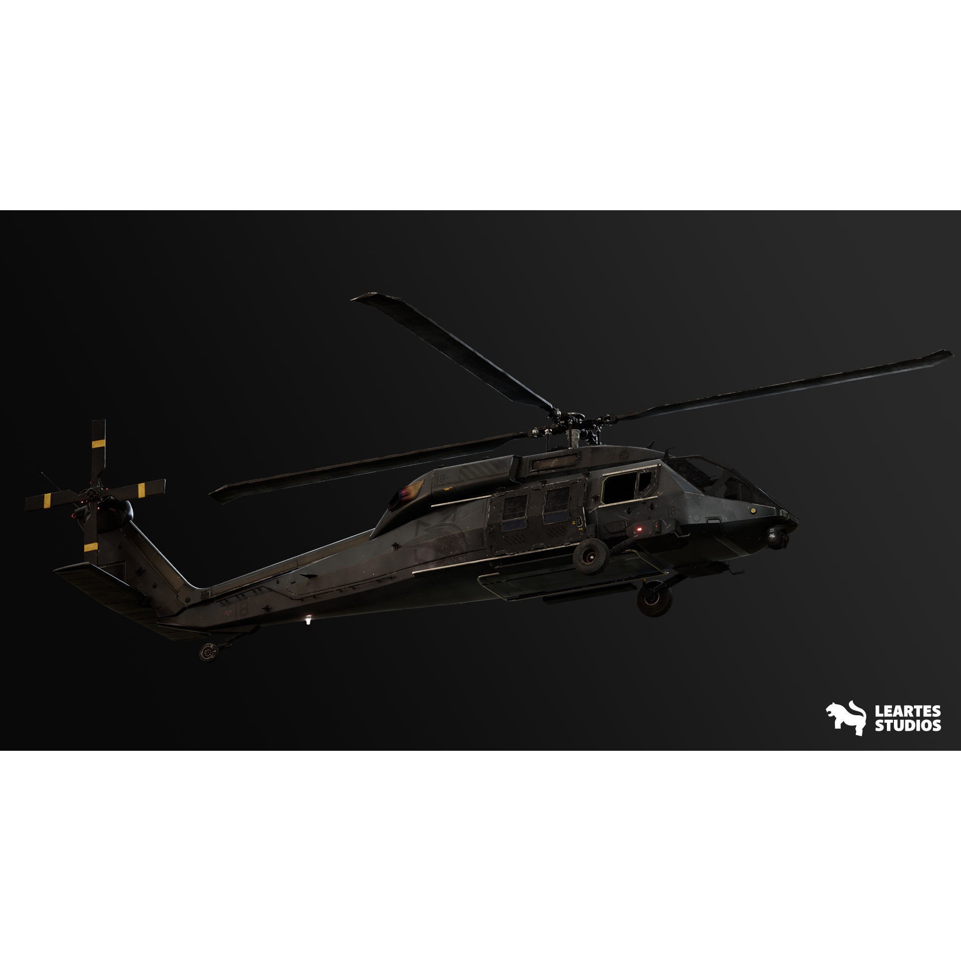 Military Helicopter - Low-Poly Game-Ready 3D Model - View 15