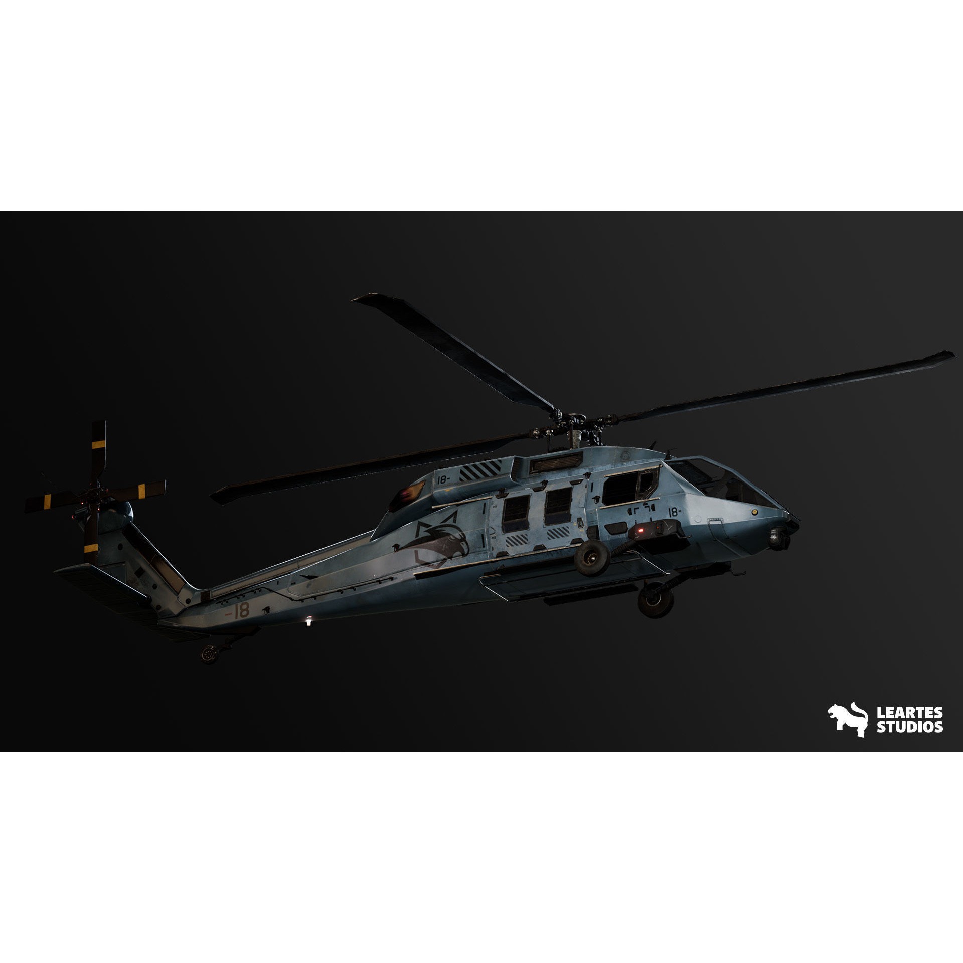 Military Helicopter - Low-Poly Game-Ready 3D Model - View 18