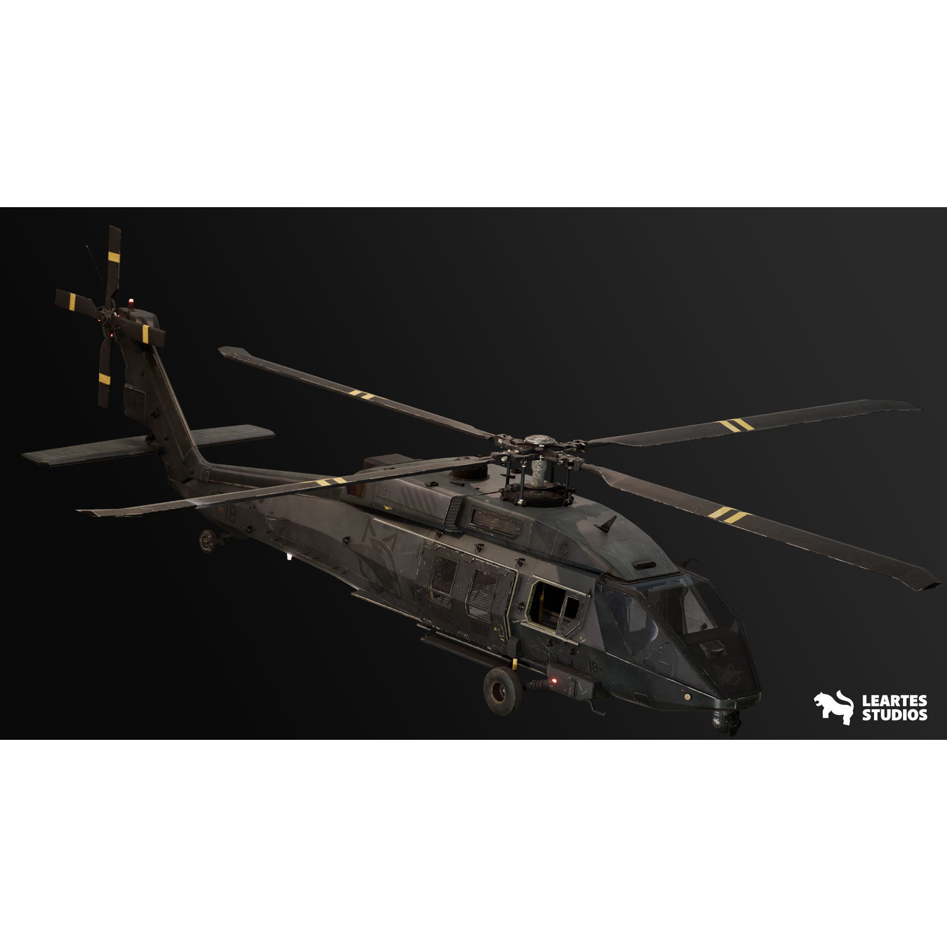 Military Helicopter - Low-Poly Game-Ready 3D Model - View 19
