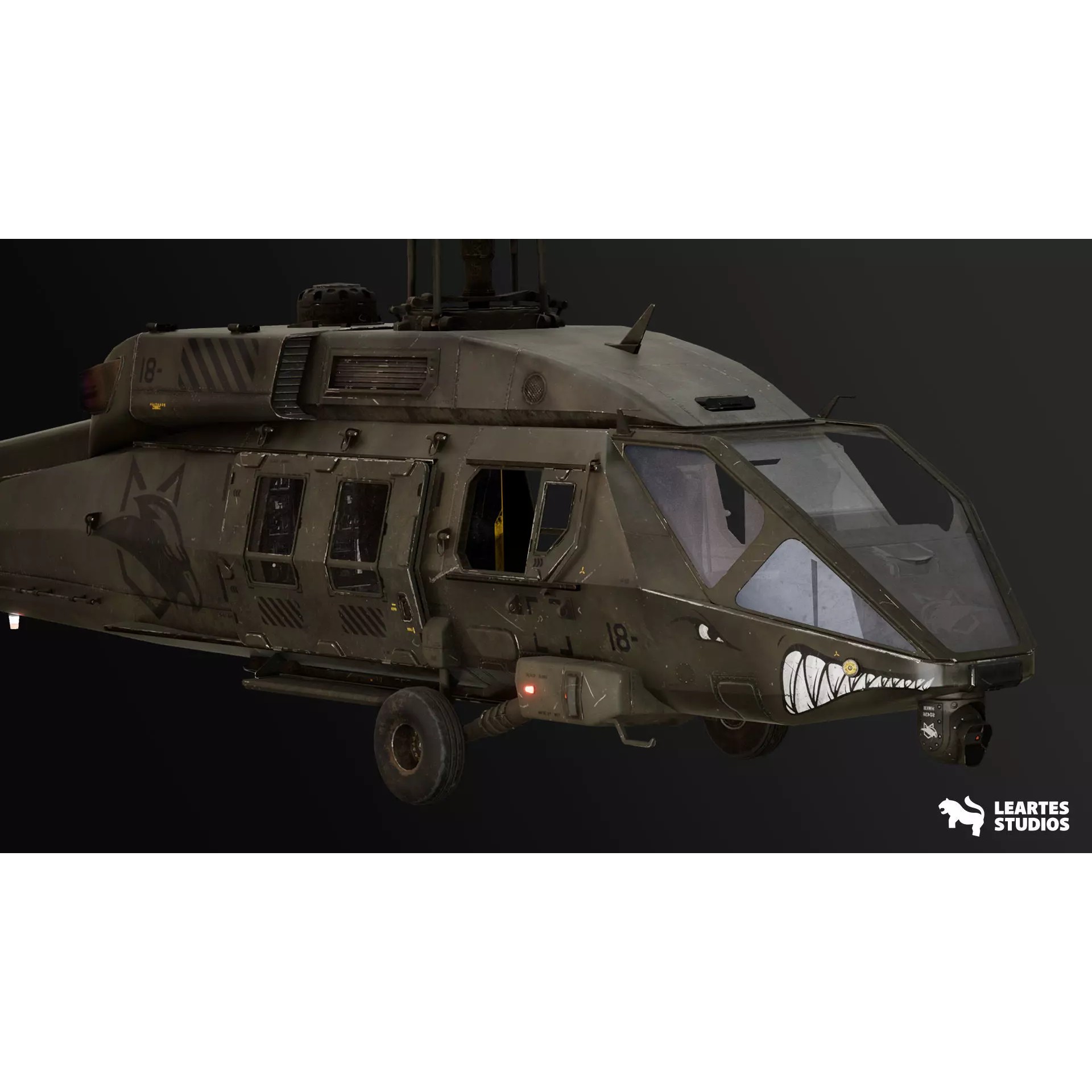 Military Helicopter - Low-Poly Game-Ready 3D Model - View 2