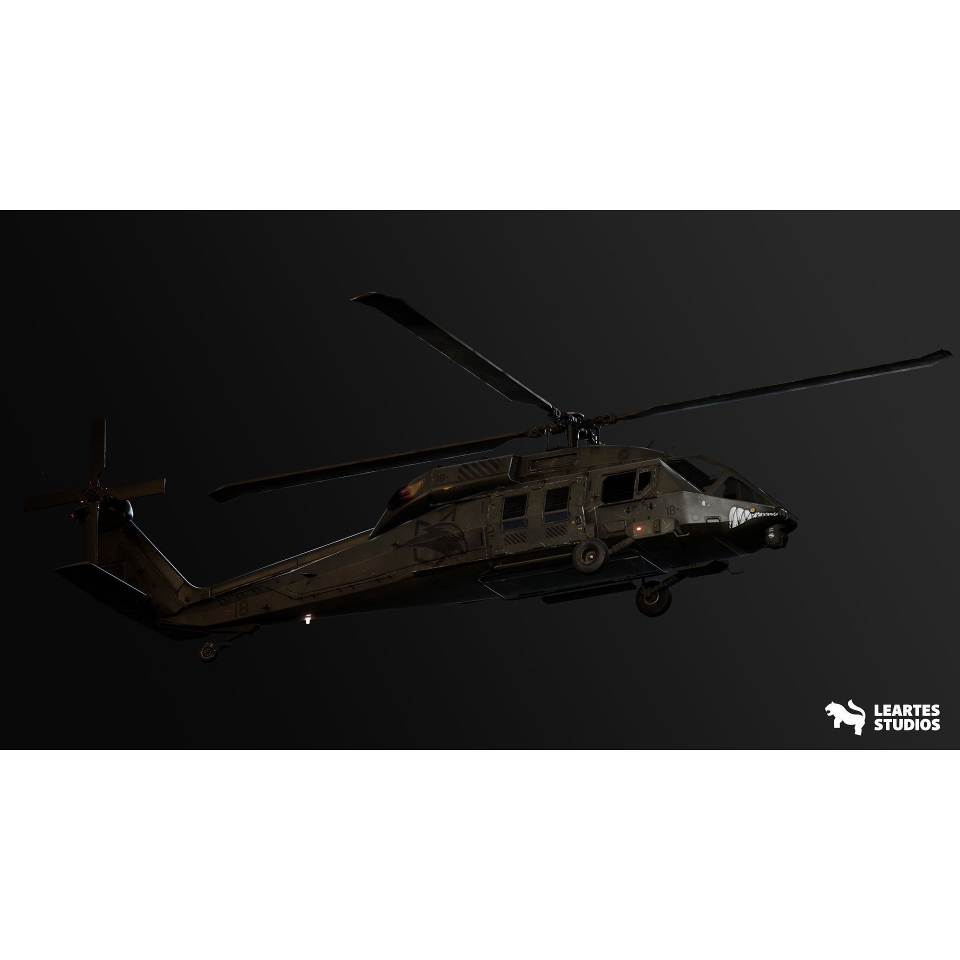 Military Helicopter - Low-Poly Game-Ready 3D Model - View 20