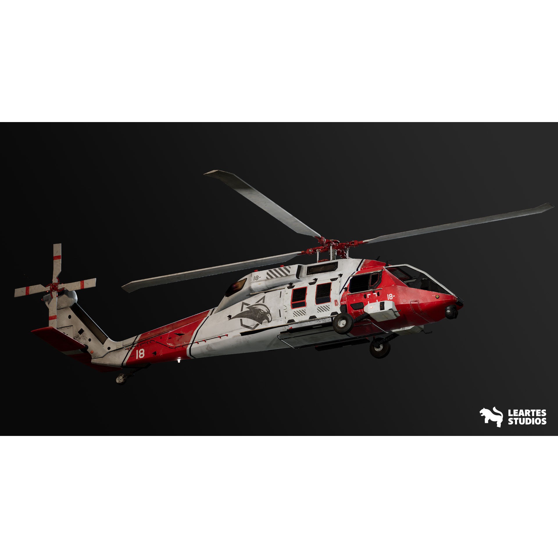 Military Helicopter - Low-Poly Game-Ready 3D Model - View 3