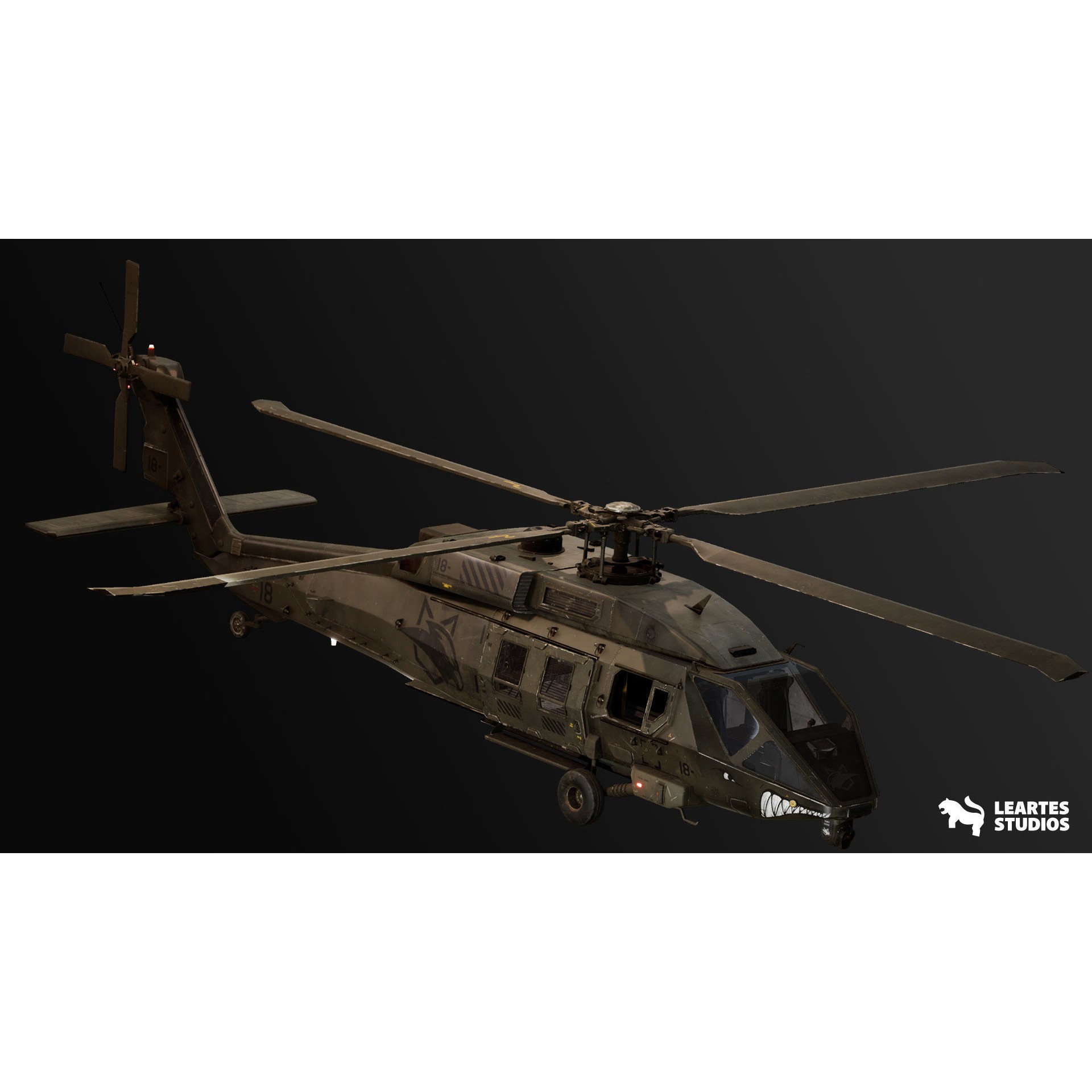 Military Helicopter - Low-Poly Game-Ready 3D Model - View 5