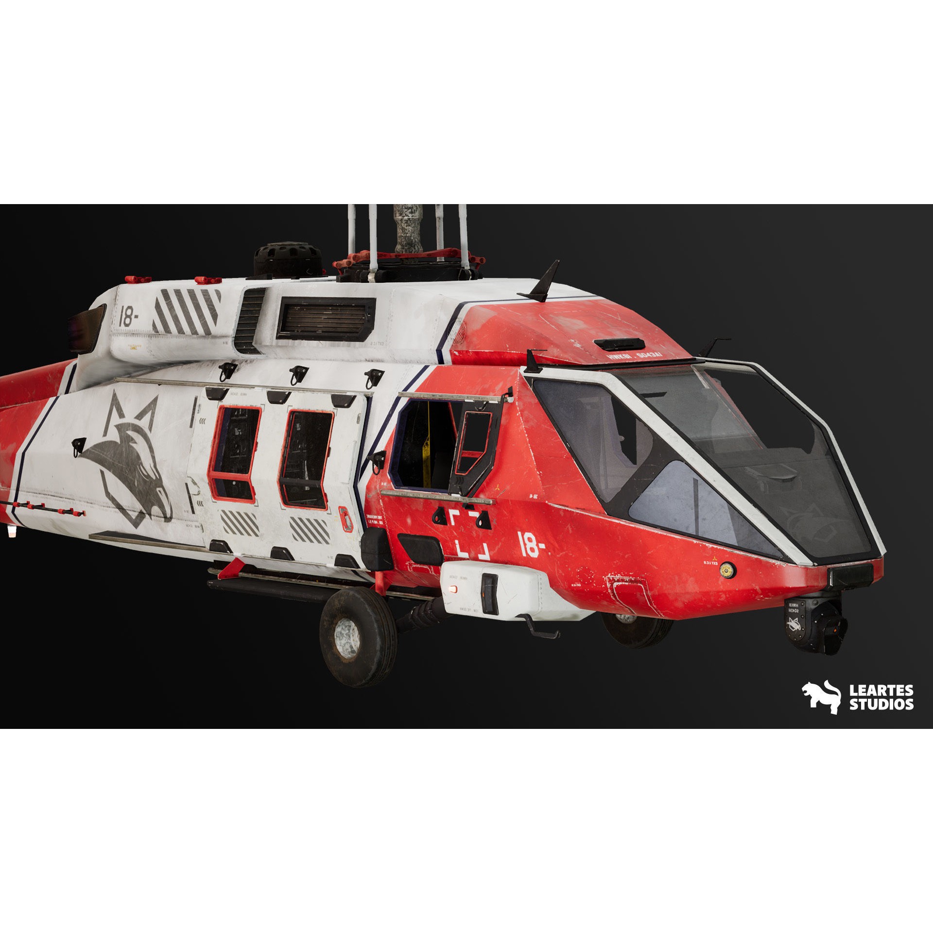 Military Helicopter - Low-Poly Game-Ready 3D Model - View 6