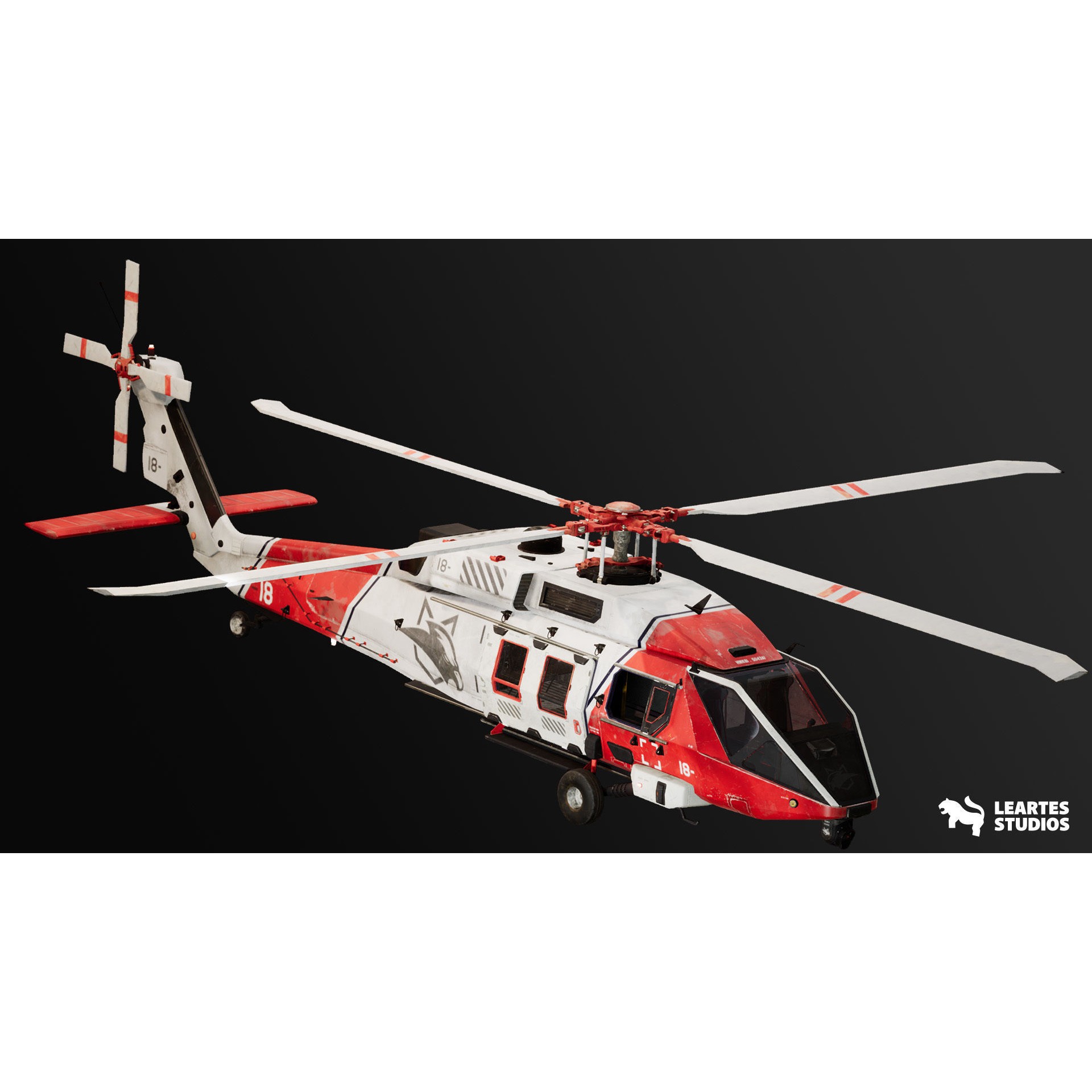 Military Helicopter - Low-Poly Game-Ready 3D Model - View 9