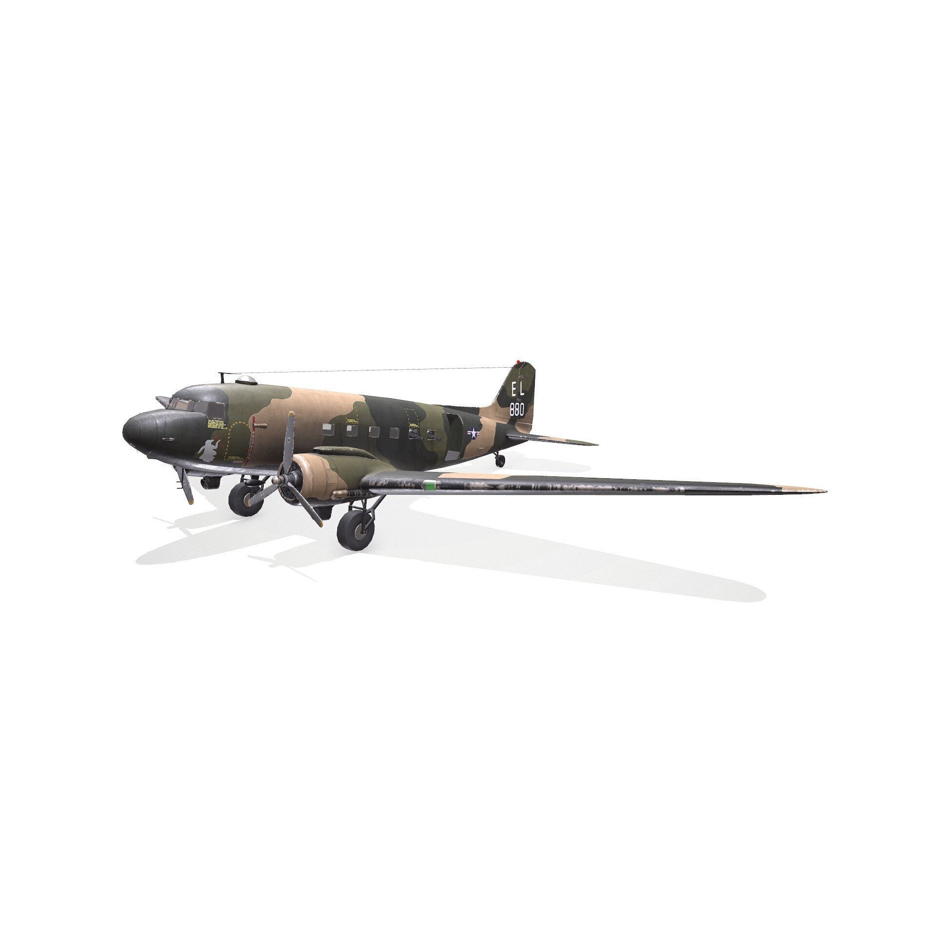 Douglas AC-47 Spooky Gunship - Low-Poly Game-Ready 3D Model - View 11