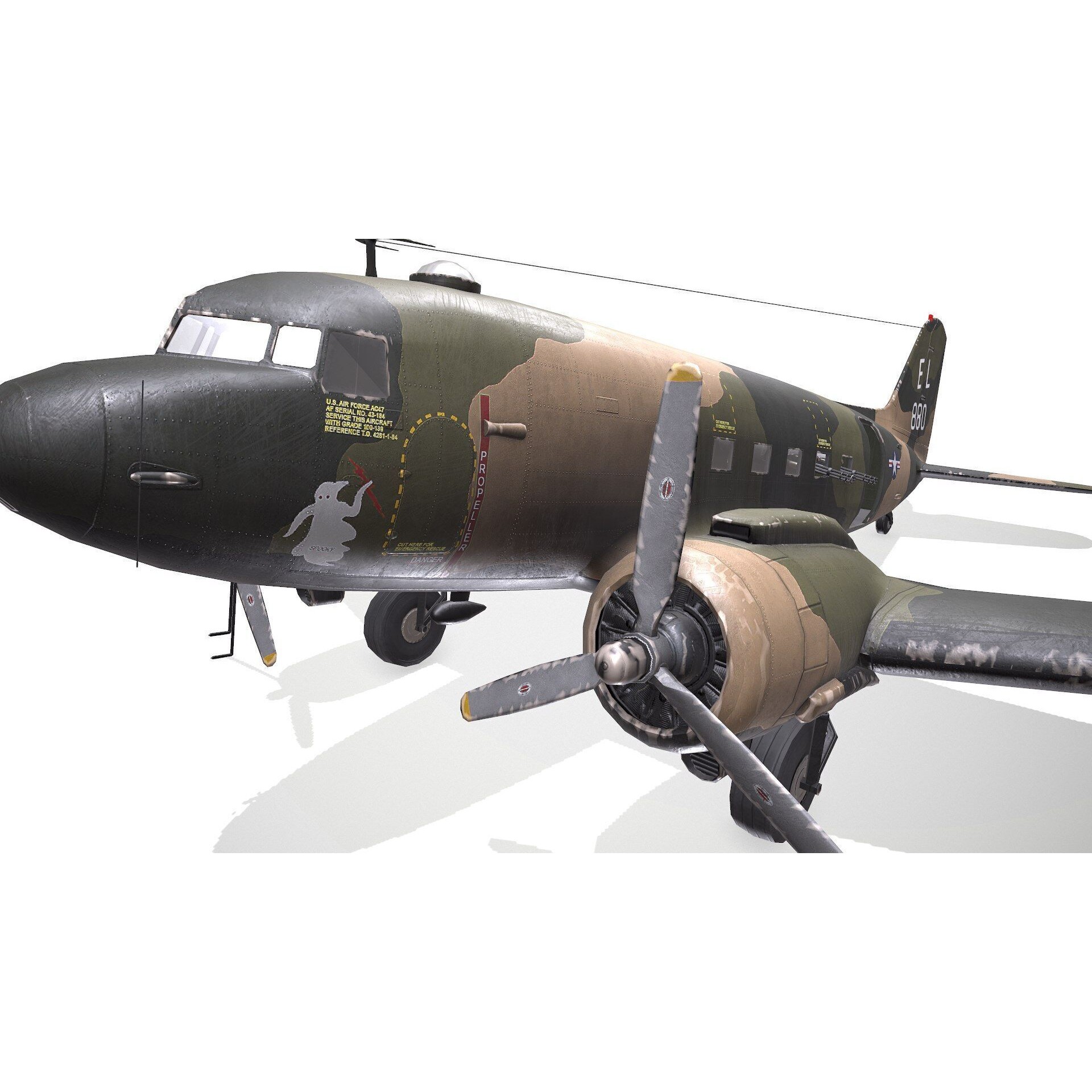 Douglas AC-47 Spooky Gunship - Low-Poly Game-Ready 3D Model - View 26