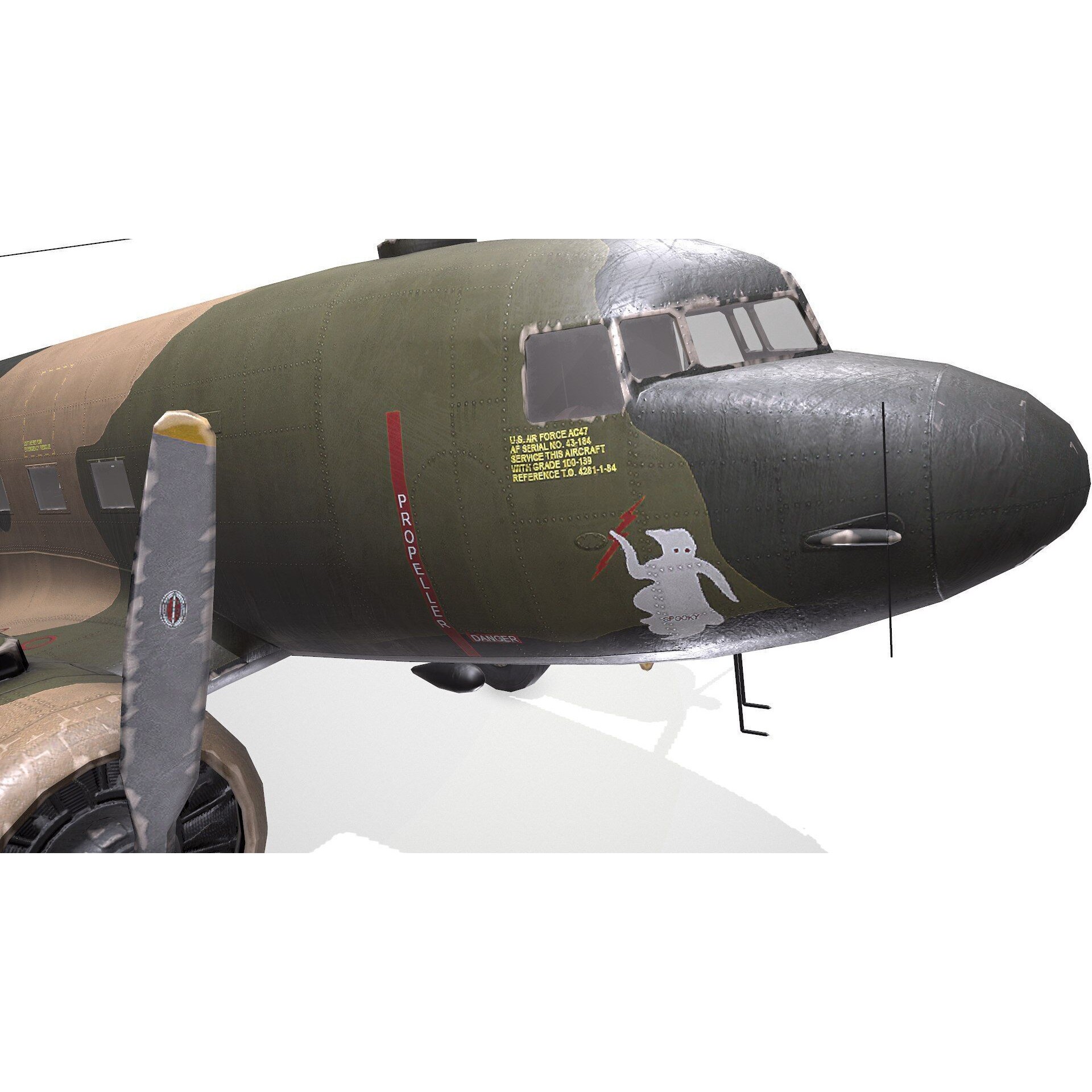 Douglas AC-47 Spooky Gunship - Low-Poly Game-Ready 3D Model - View 27