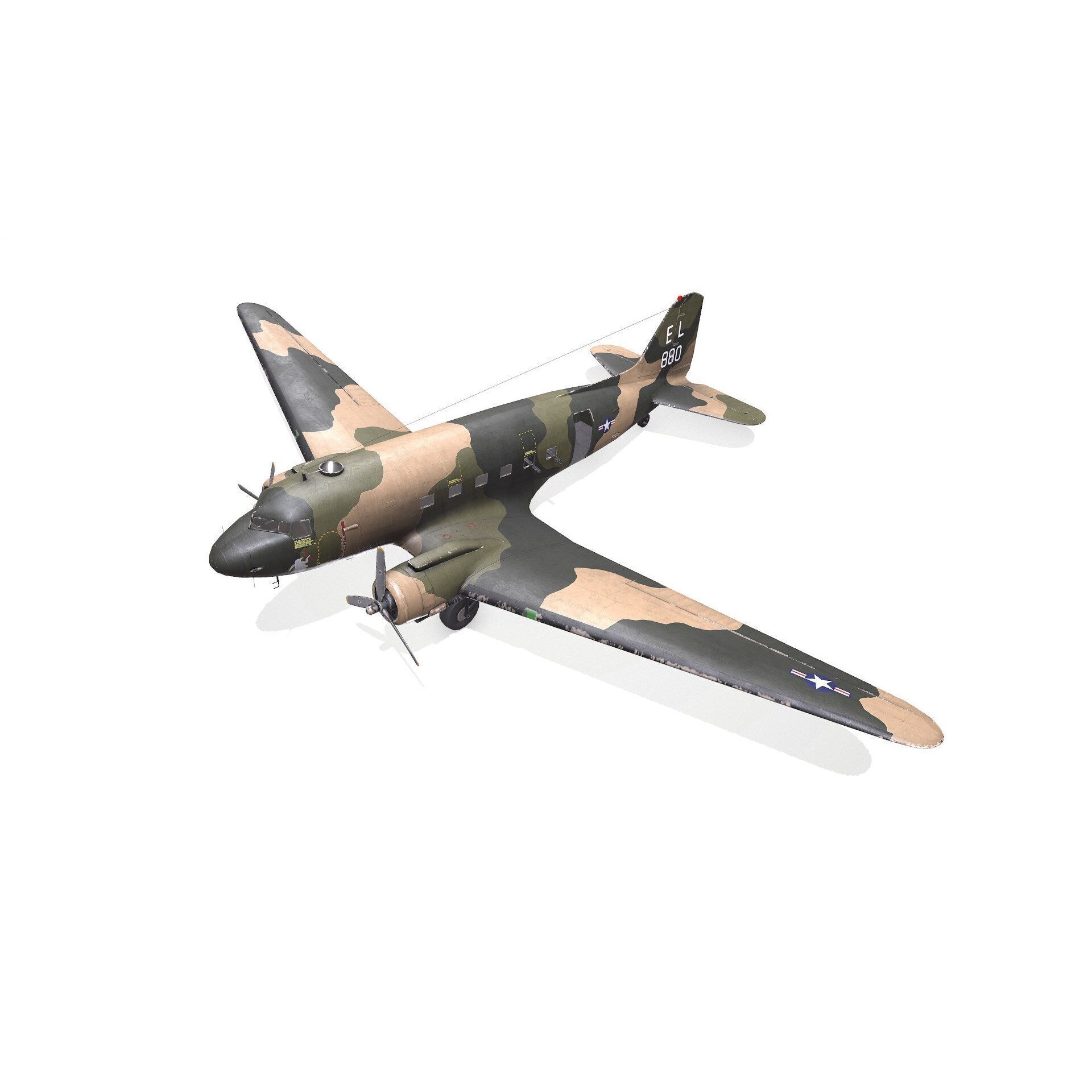 Douglas AC-47 Spooky Gunship - Low-Poly Game-Ready 3D Model - View 3