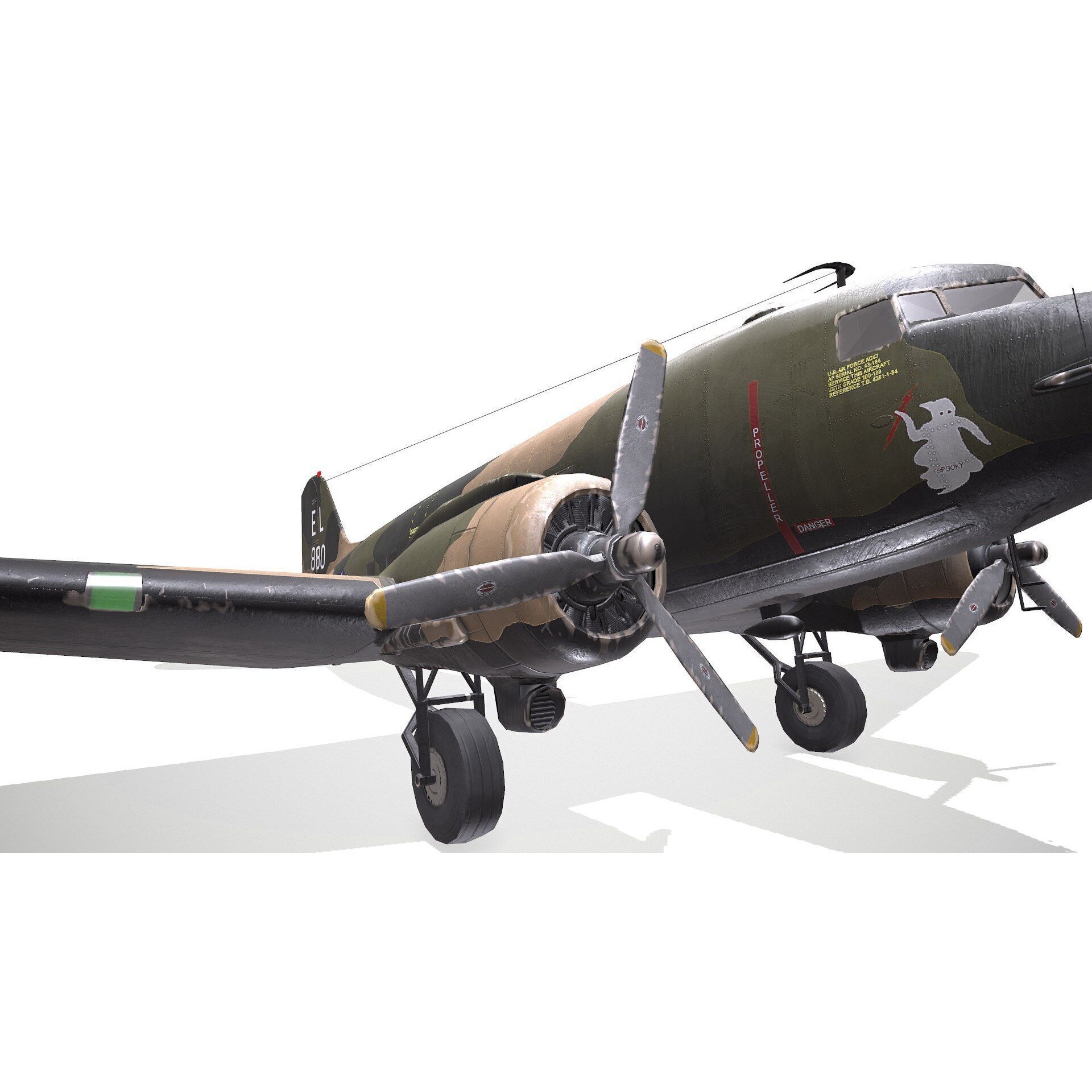 Douglas AC-47 Spooky Gunship - Low-Poly Game-Ready 3D Model - View 30