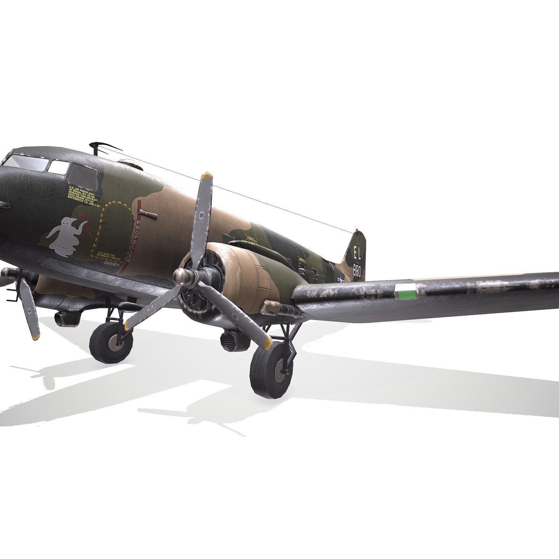 Douglas AC-47 Spooky Gunship - Low-Poly Game-Ready 3D Model - View 32