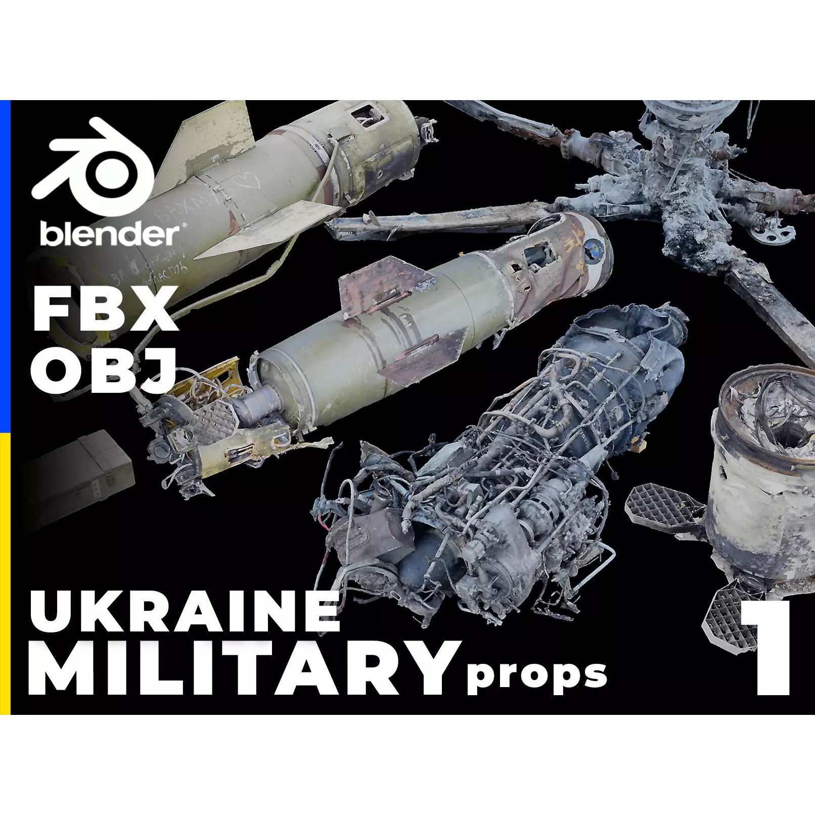 Ukraine Military Props Set 1 - Low-Poly Game-Ready 3D Model - View 2