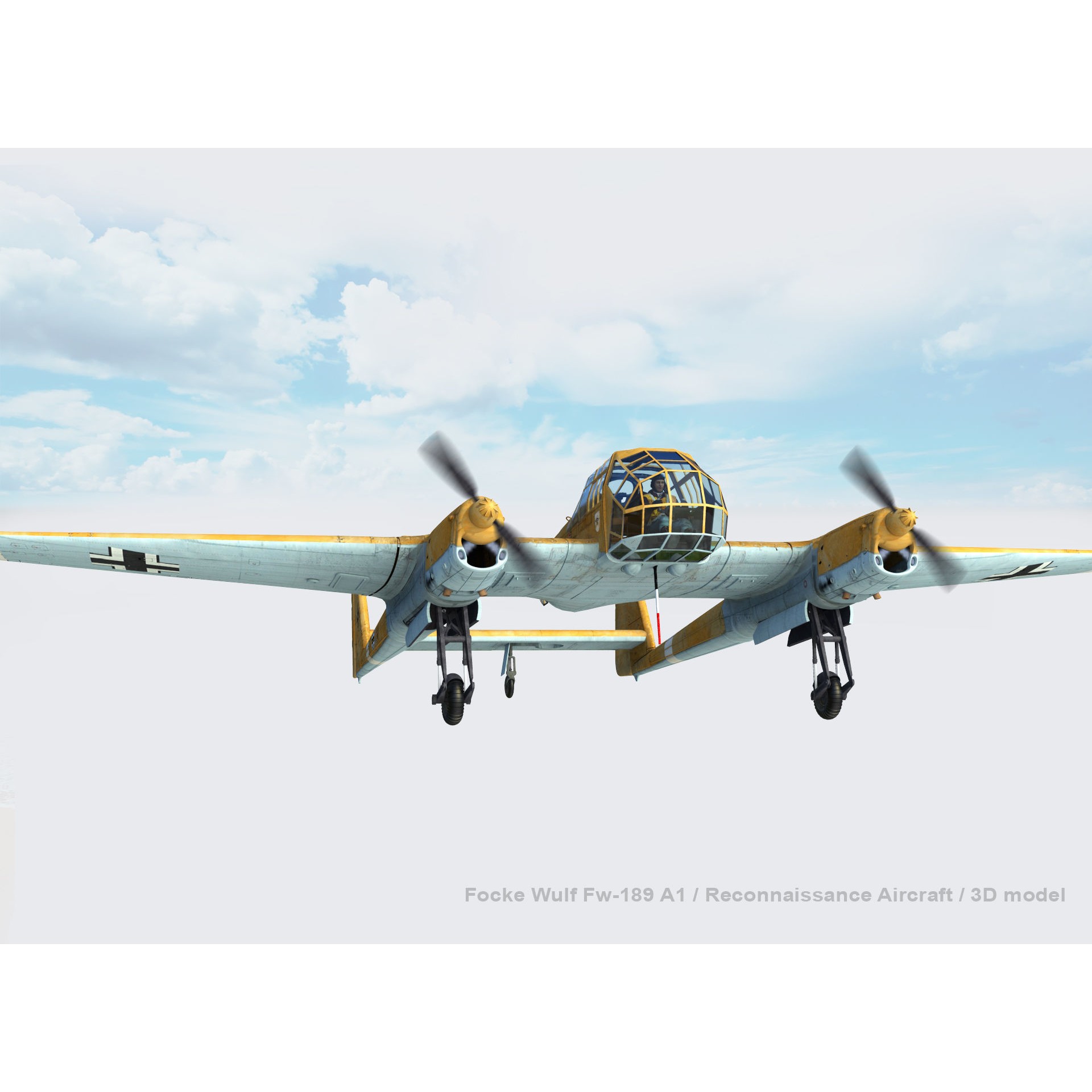Focke-Wulf Fw 189 A1 - Low-Poly Game-Ready 3D Model - View 10
