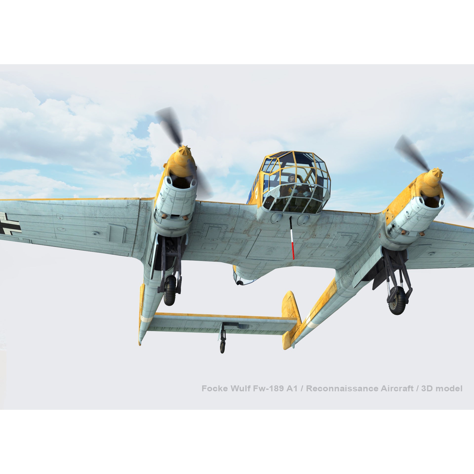 Focke-Wulf Fw 189 A1 - Low-Poly Game-Ready 3D Model - View 11