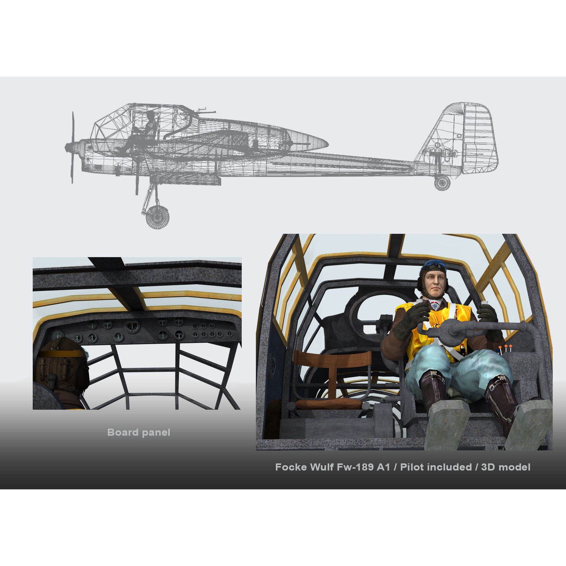 Focke-Wulf Fw 189 A1 - Low-Poly Game-Ready 3D Model - View 16