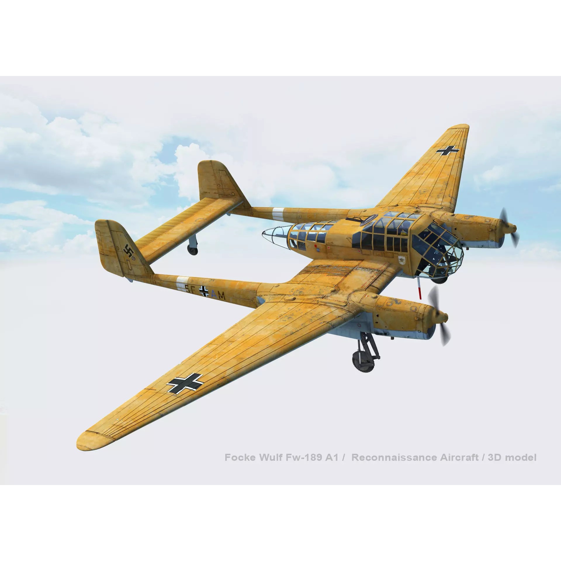 Focke-Wulf Fw 189 A1 - Low-Poly Game-Ready 3D Model - View 2