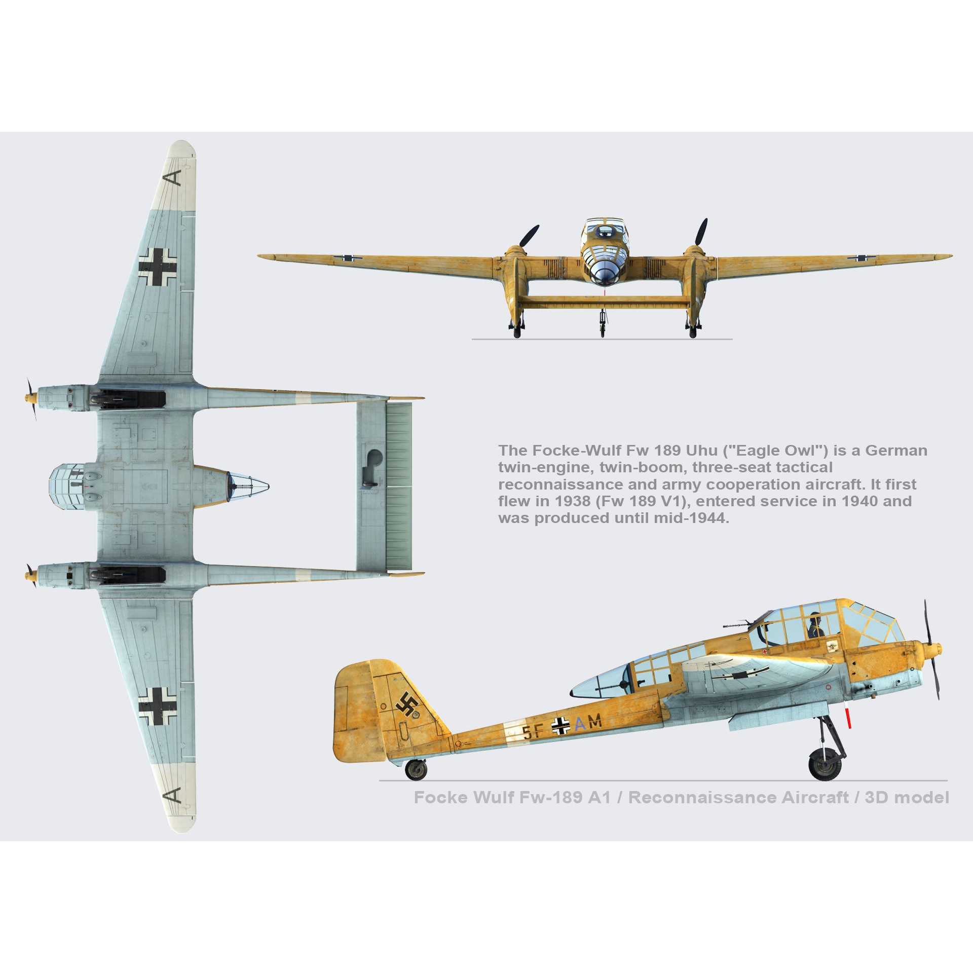 Focke-Wulf Fw 189 A1 - Low-Poly Game-Ready 3D Model - View 5