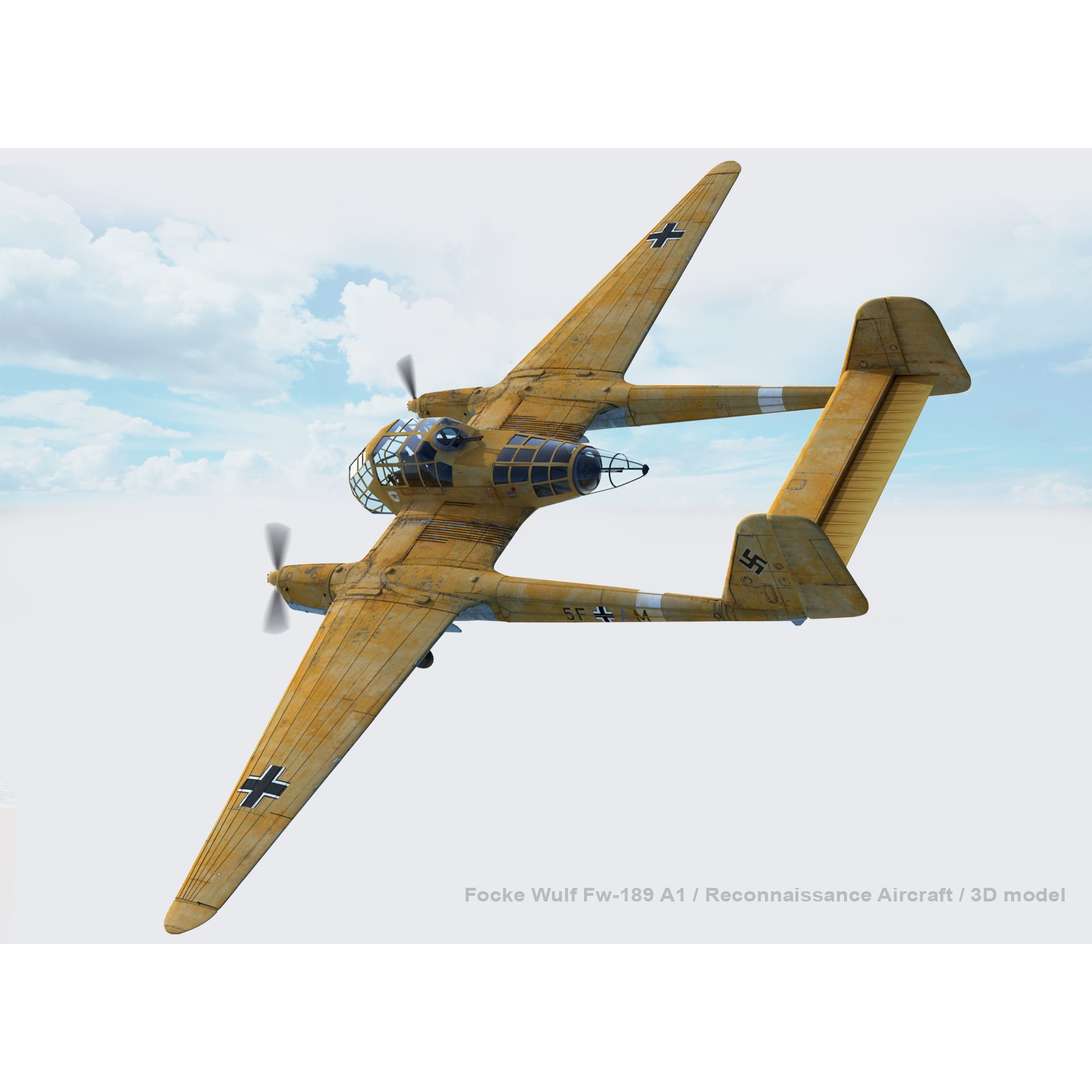 Focke-Wulf Fw 189 A1 - Low-Poly Game-Ready 3D Model - View 7