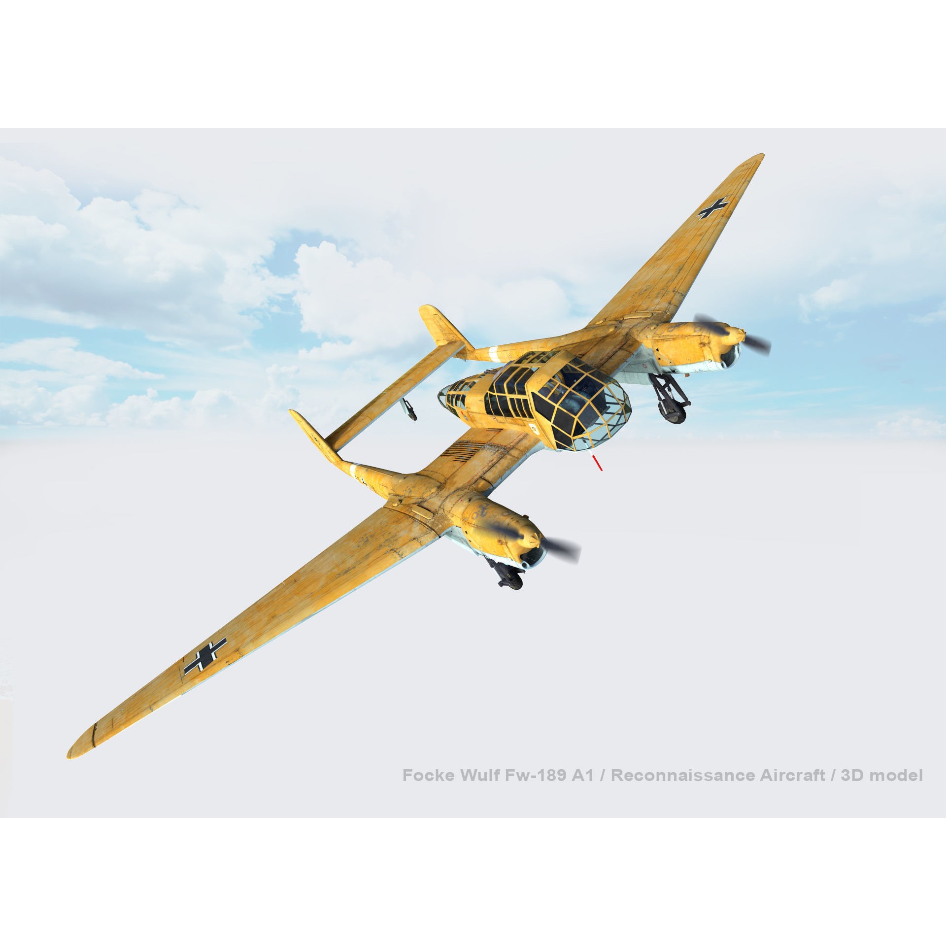 Focke-Wulf Fw 189 A1 - Low-Poly Game-Ready 3D Model - View 9