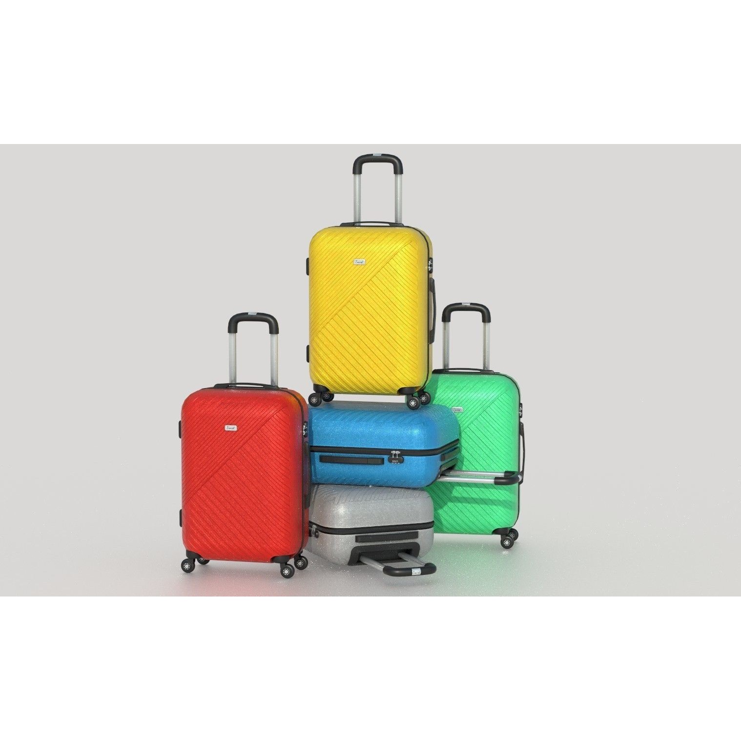 Colorful Suitcases on Wheels - Low-Poly Game-Ready 3D Model - View 3