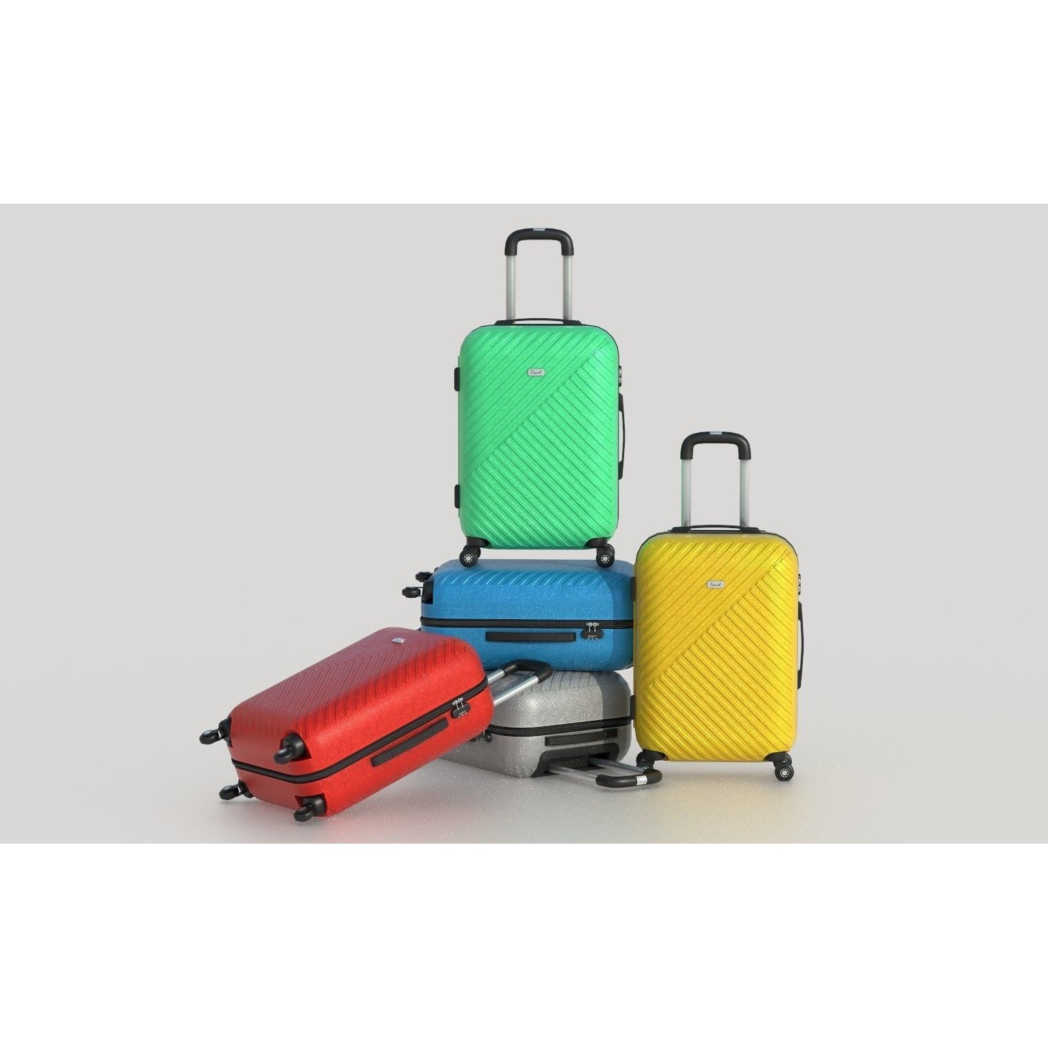 Colorful Suitcases on Wheels - Low-Poly Game-Ready 3D Model - View 4