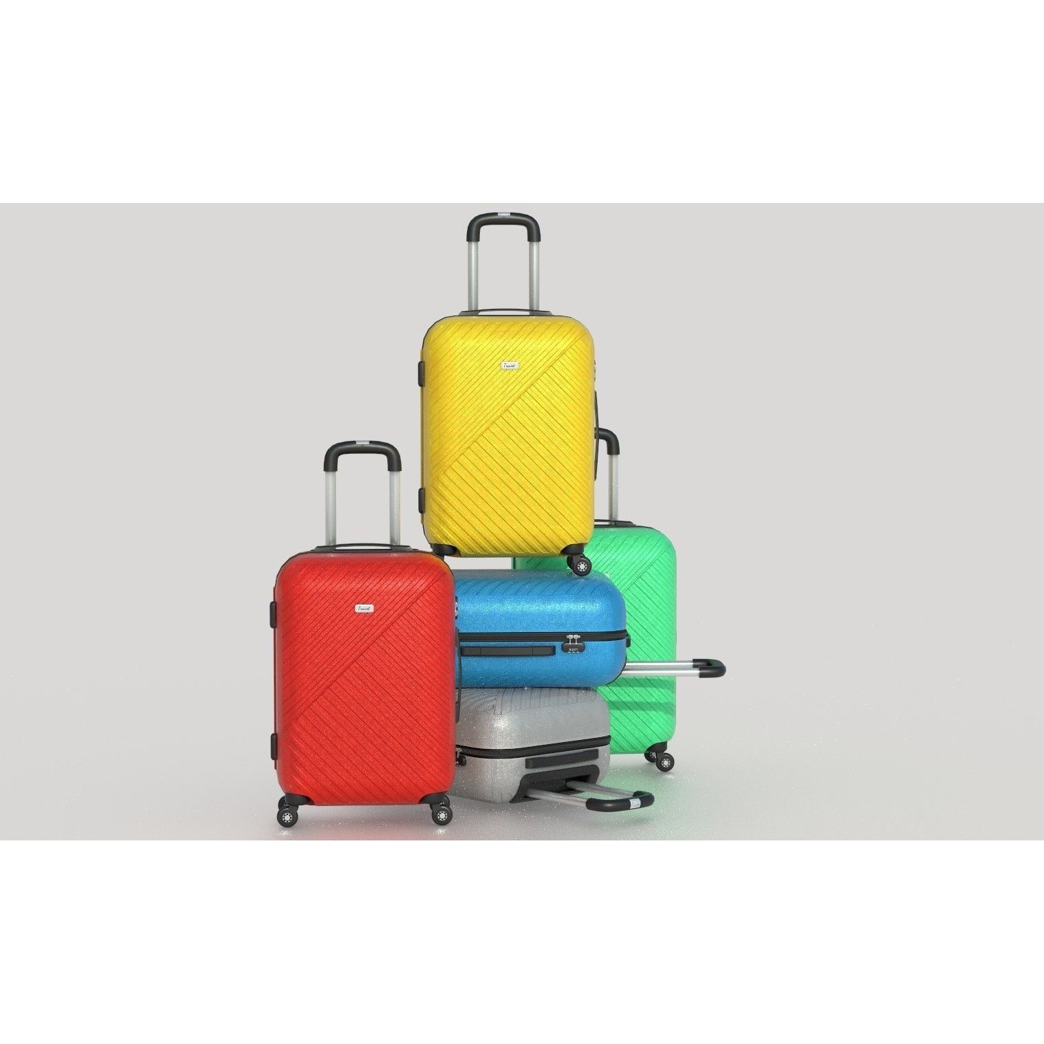 Colorful Suitcases on Wheels - Low-Poly Game-Ready 3D Model - View 5