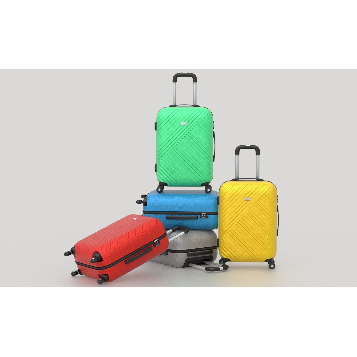 Colorful Suitcases on Wheels - Low-Poly Game-Ready 3D Model - View 7