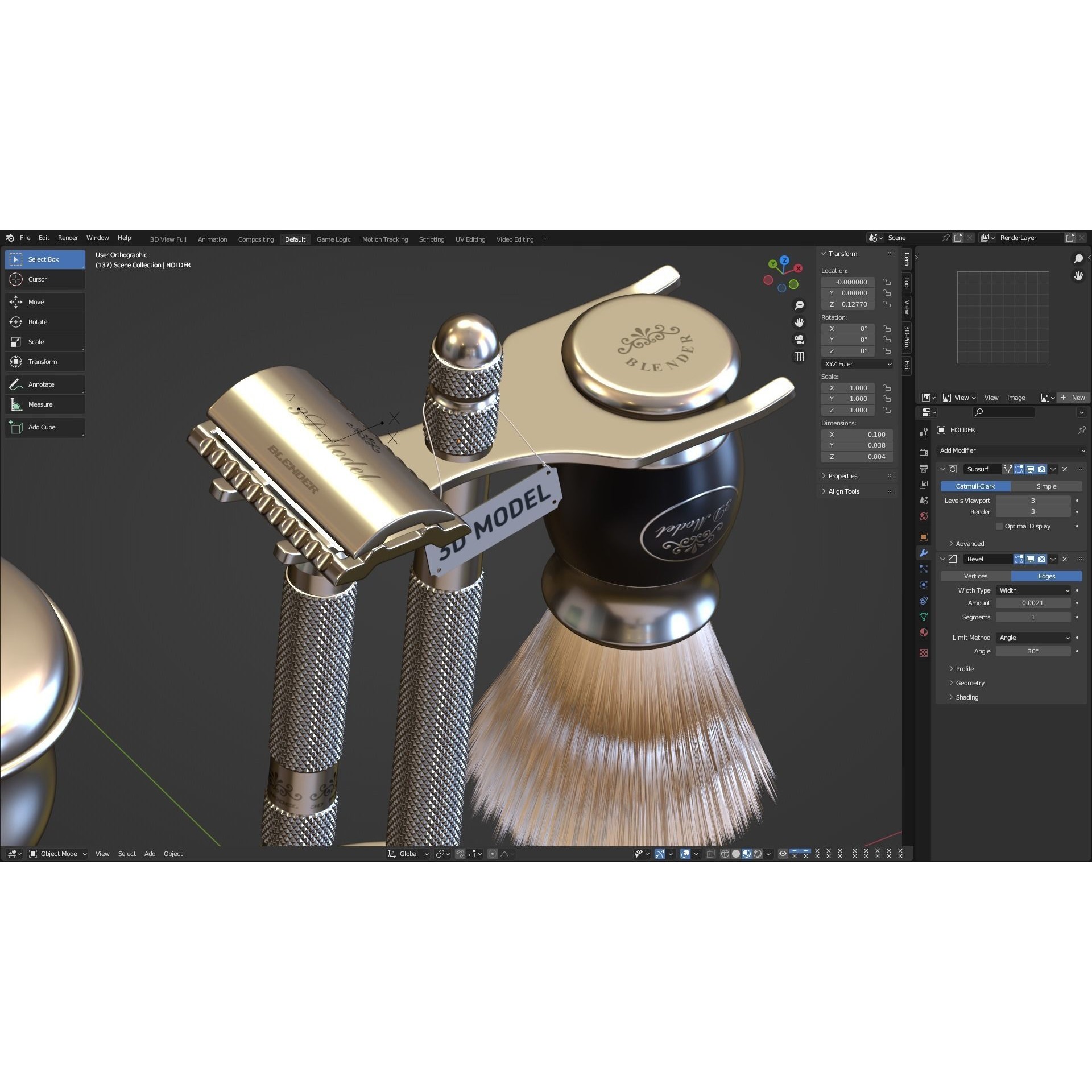 Shaving Kit with Metal Handles - Game-Ready 3D Model - View 13