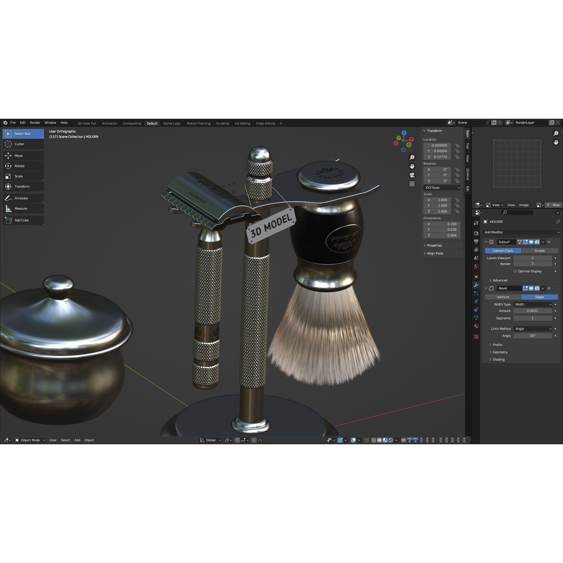 Shaving Kit with Metal Handles - Game-Ready 3D Model - View 14